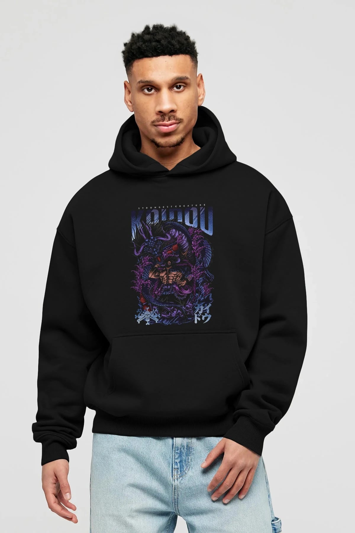 KAIDOU ONE PIECE Anime Ön Baskılı Hoodie Oversize Kapüşonlu Sweatshirt Erkek Kadın Unisex