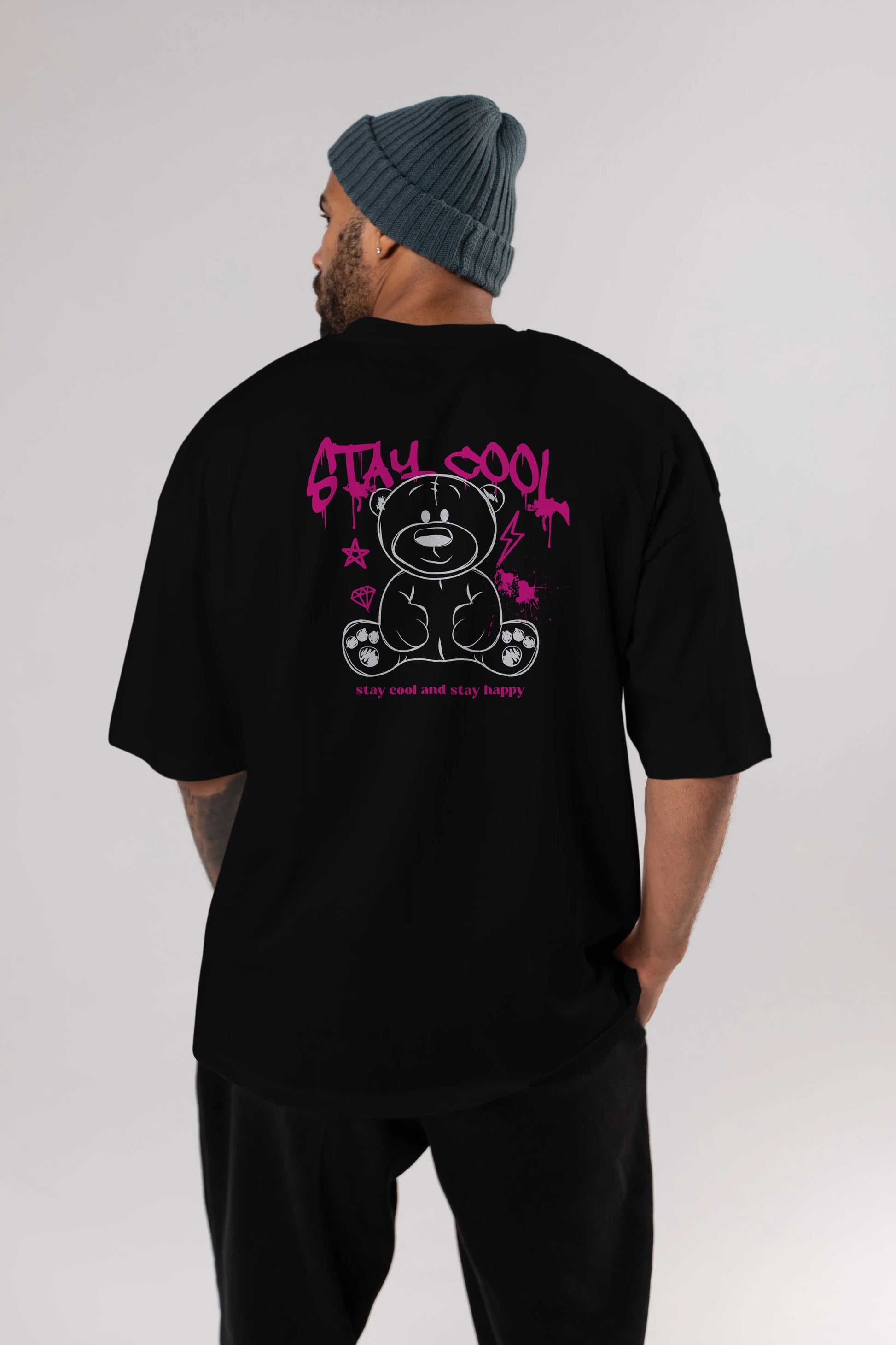 Teddy Bear Stay Cool Arka Baskılı Oversize t-shirt Erkek Kadın Unisex