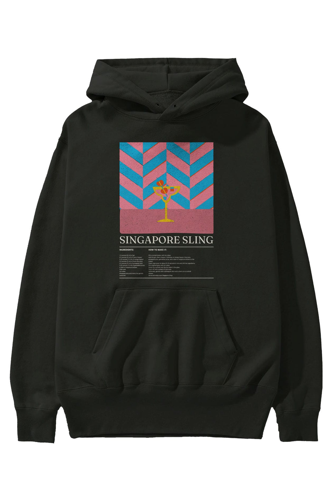 Singapore Sling Kokteyl ön Baskılı Hoodie Oversize Kapüşonlu Sweatshirt Erkek Kadın