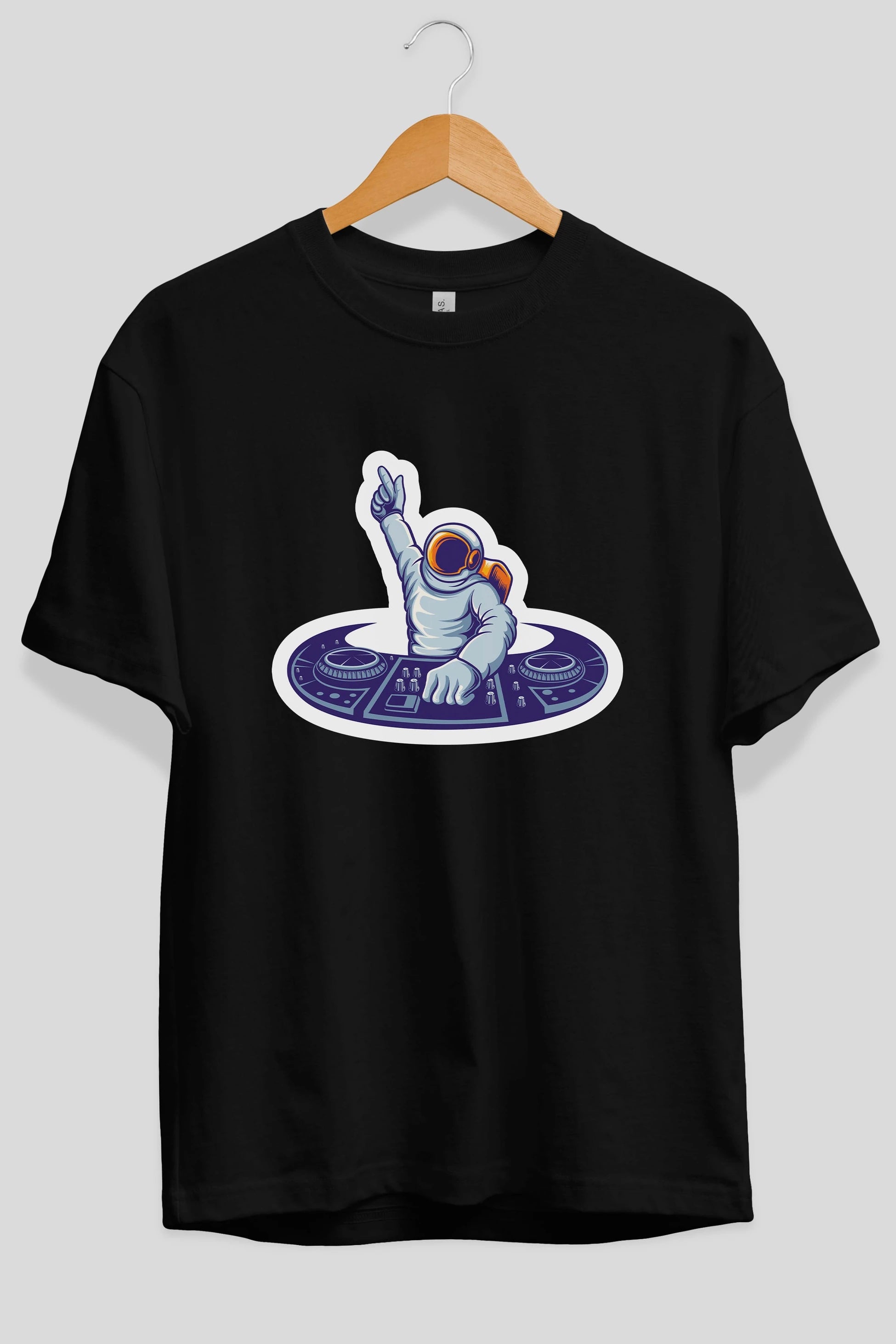 Astronaut Disk Jockey Party Sticker Ön Baskılı Oversize t-shirt Erkek Kadın Unisex