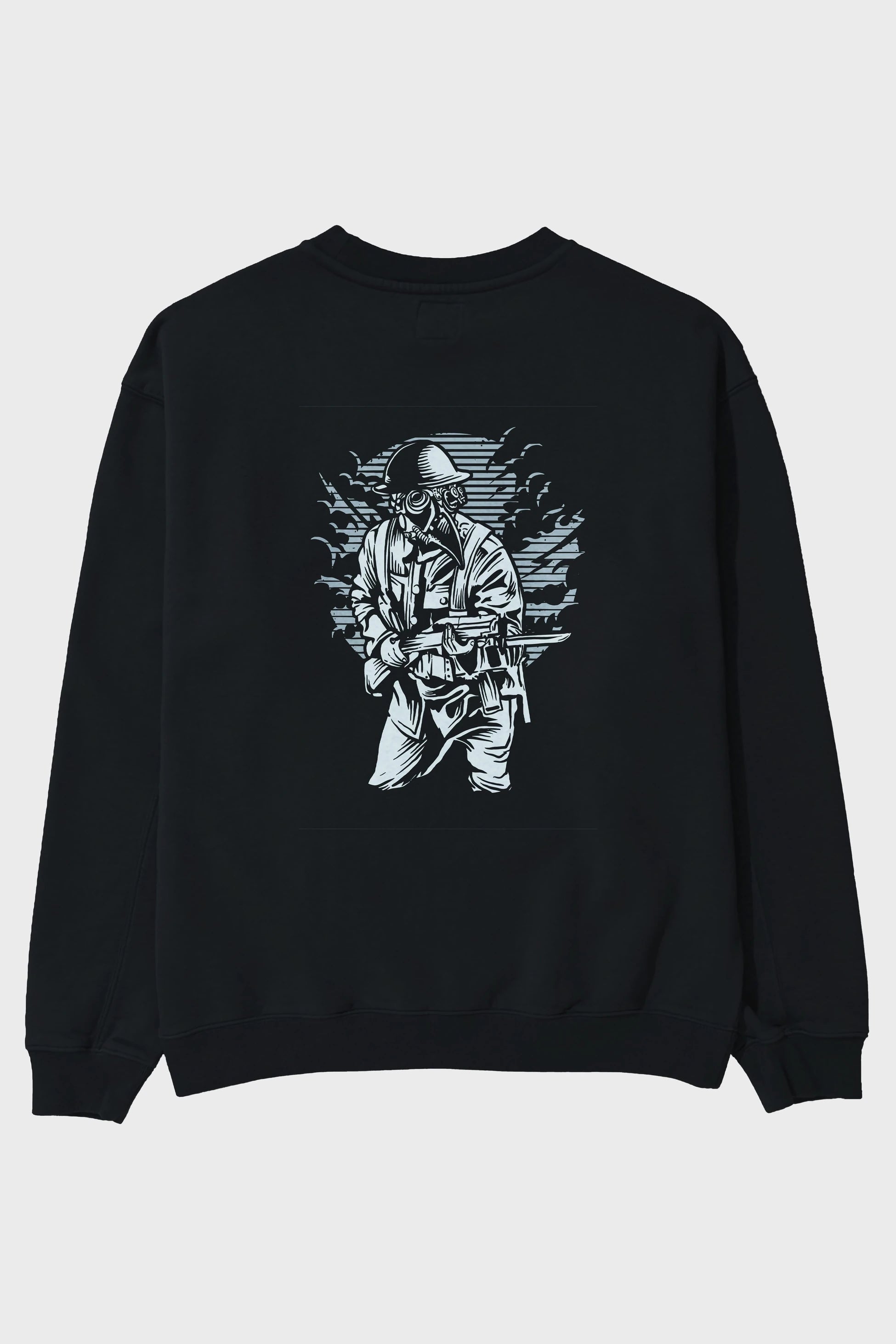 Steampunk Style Soldier Arka Baskılı Oversize Sweatshirt Erkek Kadın Unisex