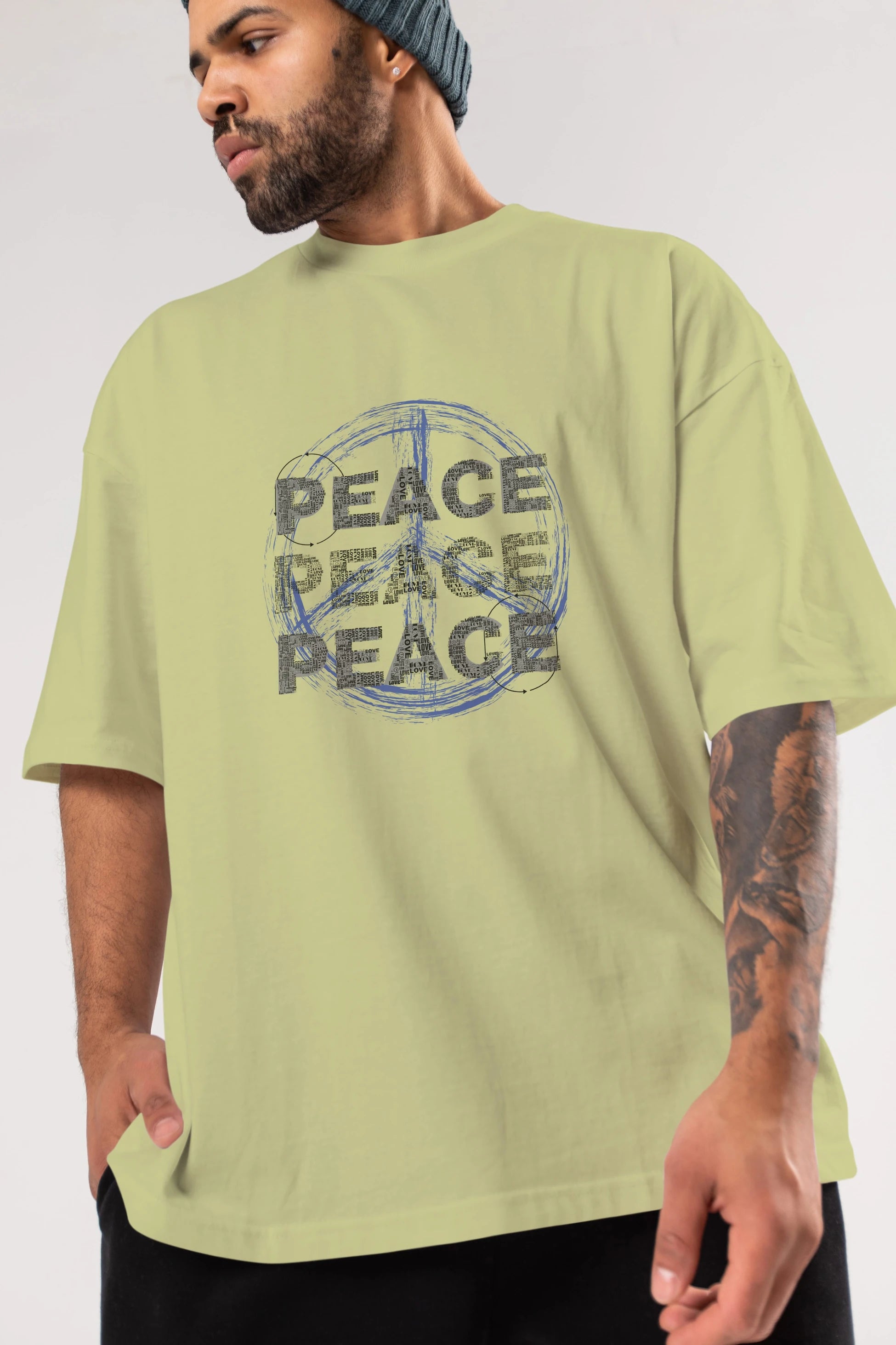 Peace Yazılı Ön Baskılı Oversize t-shirt Erkek Kadın Unisex