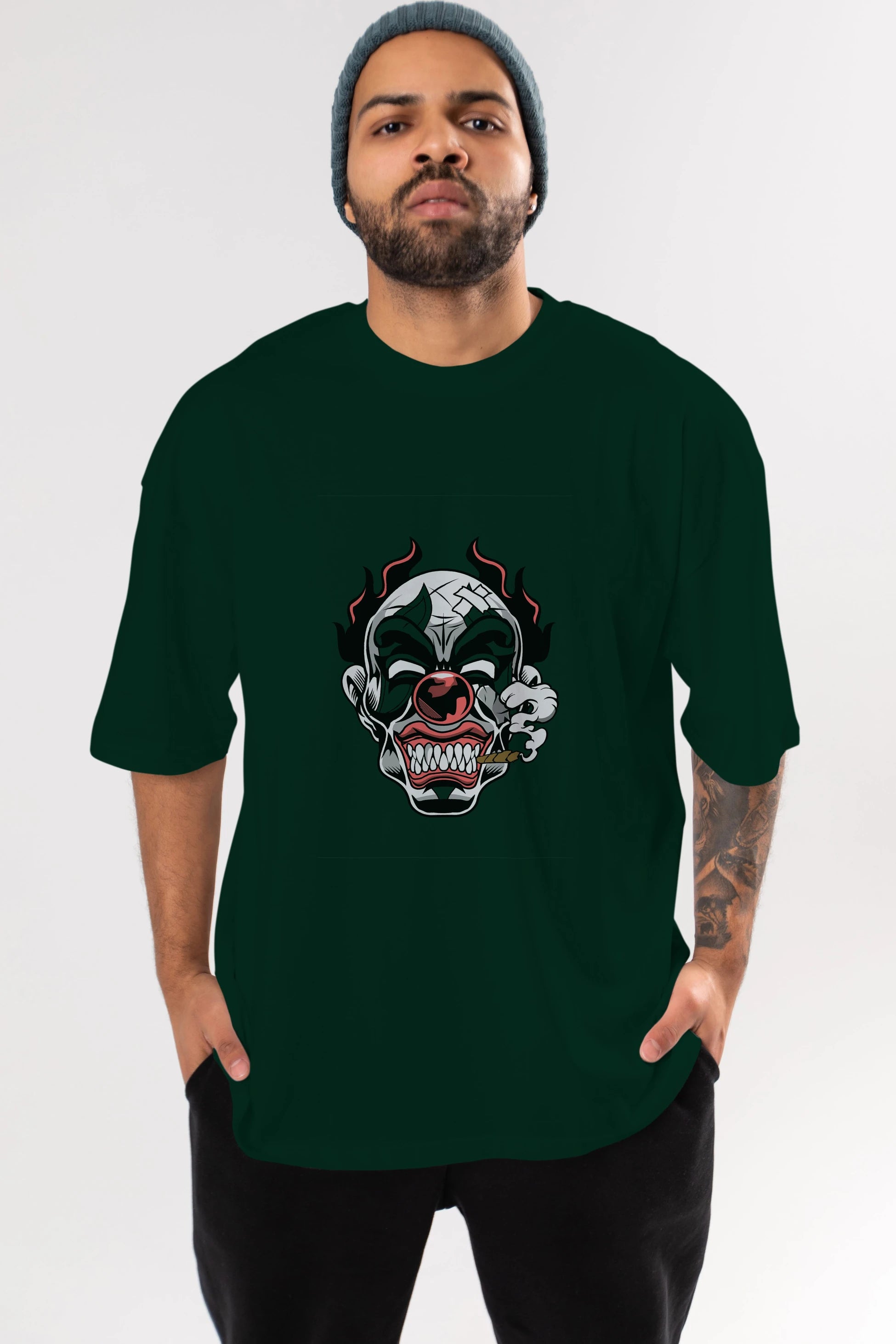 Clown Horror Ön Baskılı Oversize t-shirt Erkek Kadın Unisex %100 Pamuk tişort