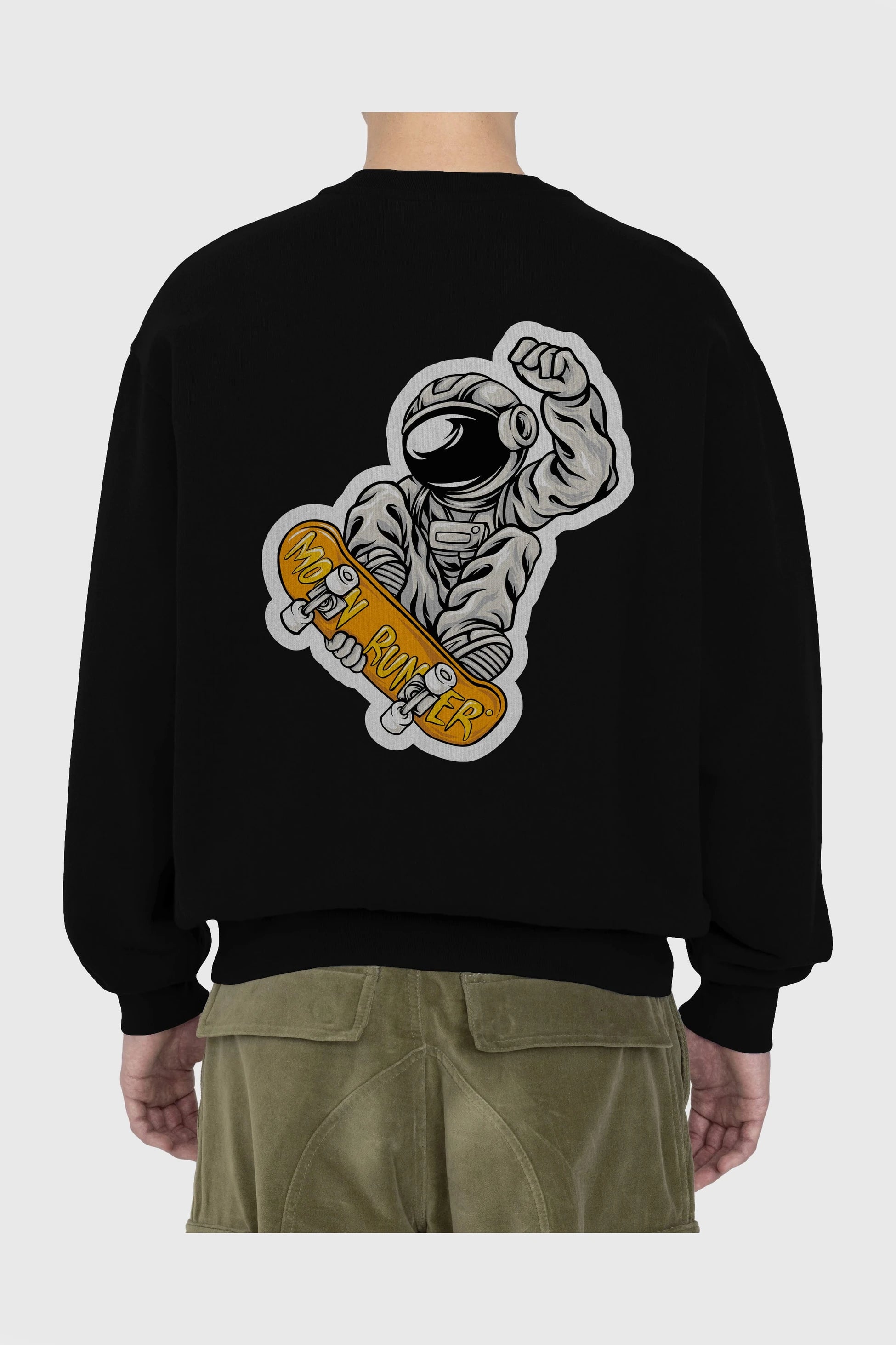 Moon Runner Sticker Arka Baskılı Oversize Sweatshirt Erkek Kadın Unisex
