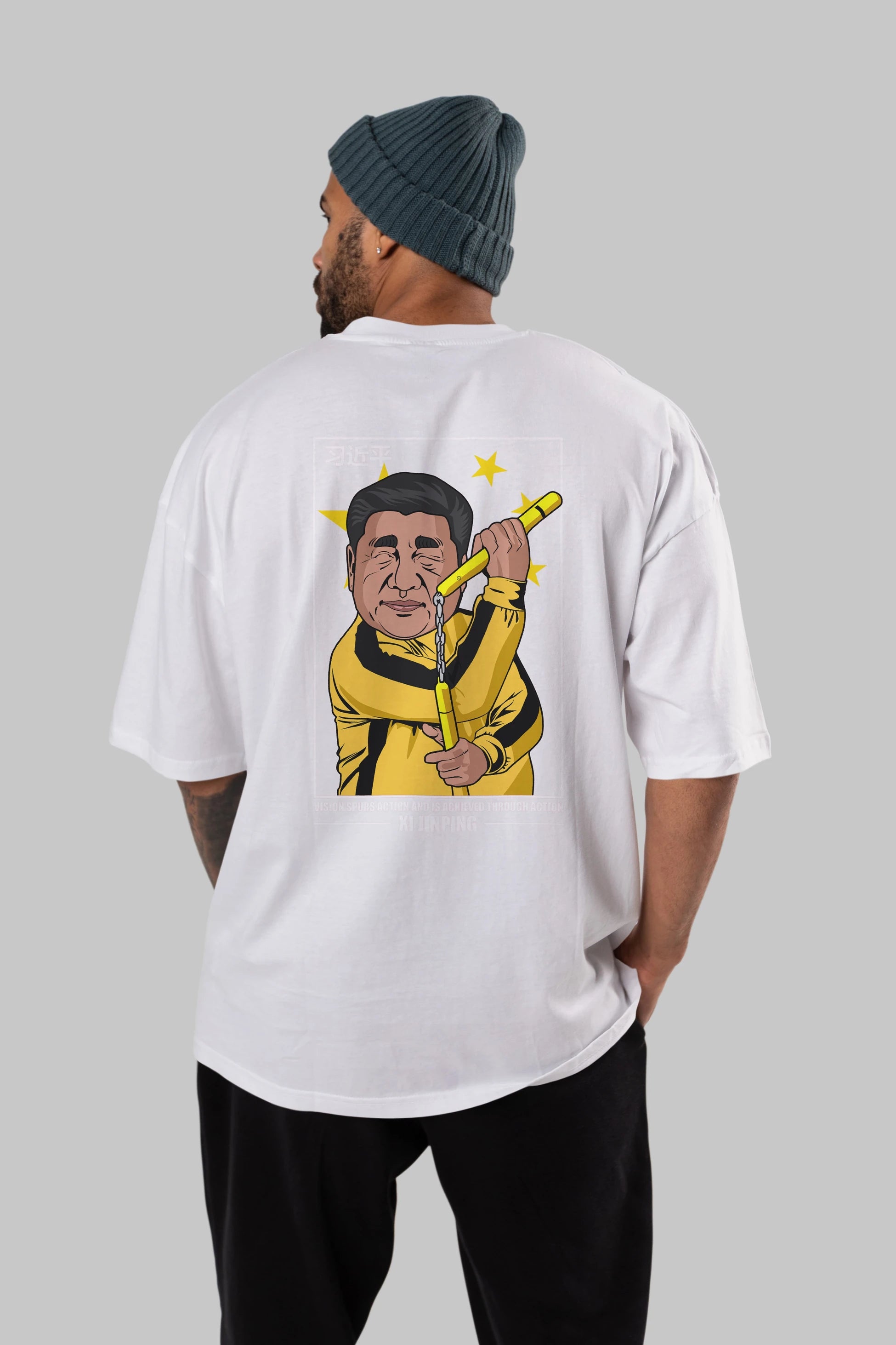 Xi Jinping Bruce Lee Arka Baskılı Oversize t-shirt Erkek Kadın Unisex %100 Pamuk tişort
