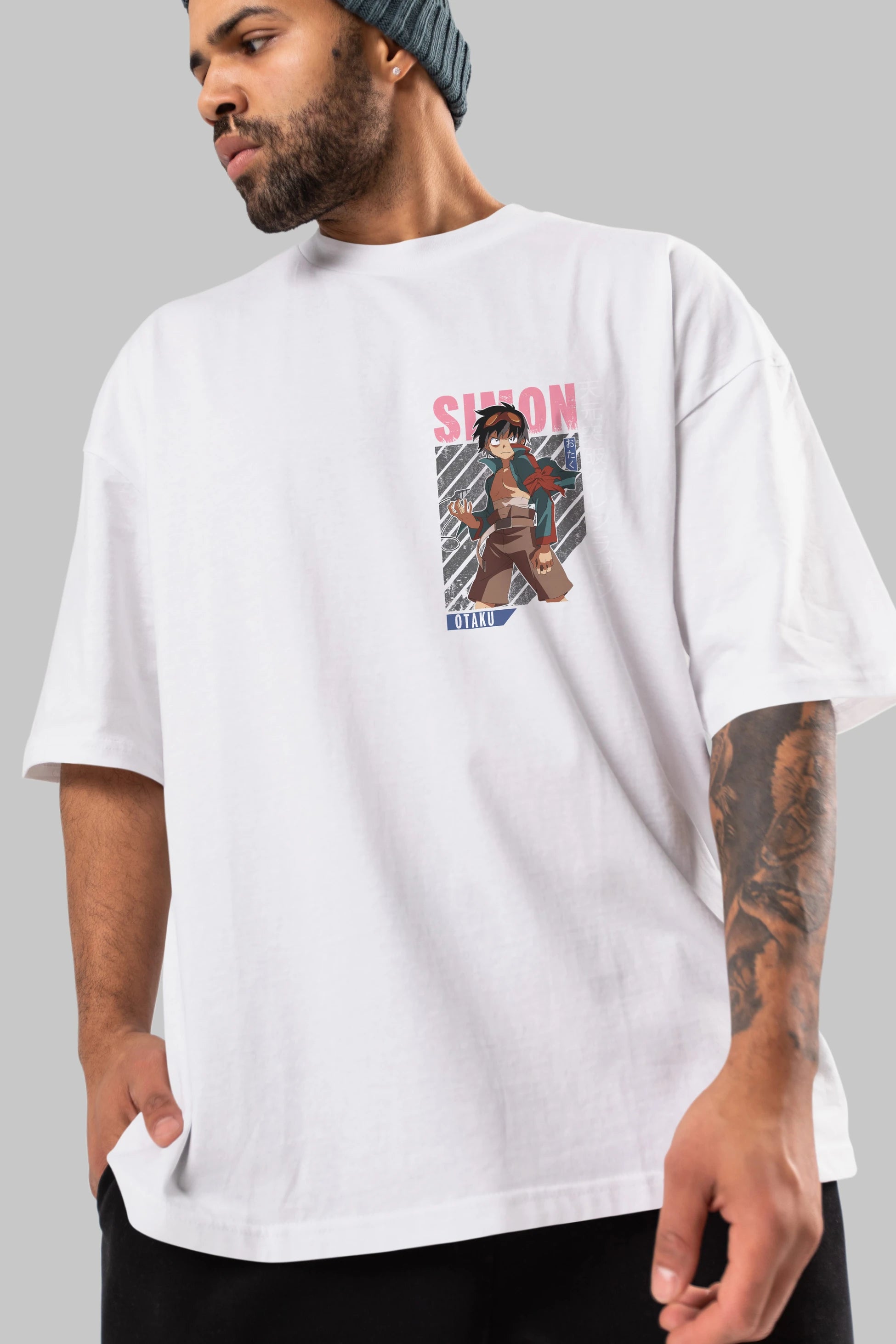 Simon 5 Ön Sol Baskılı Oversize t-shirt Erkek Kadın Unisex %100 Pamuk Bisiklet Yaka tişort