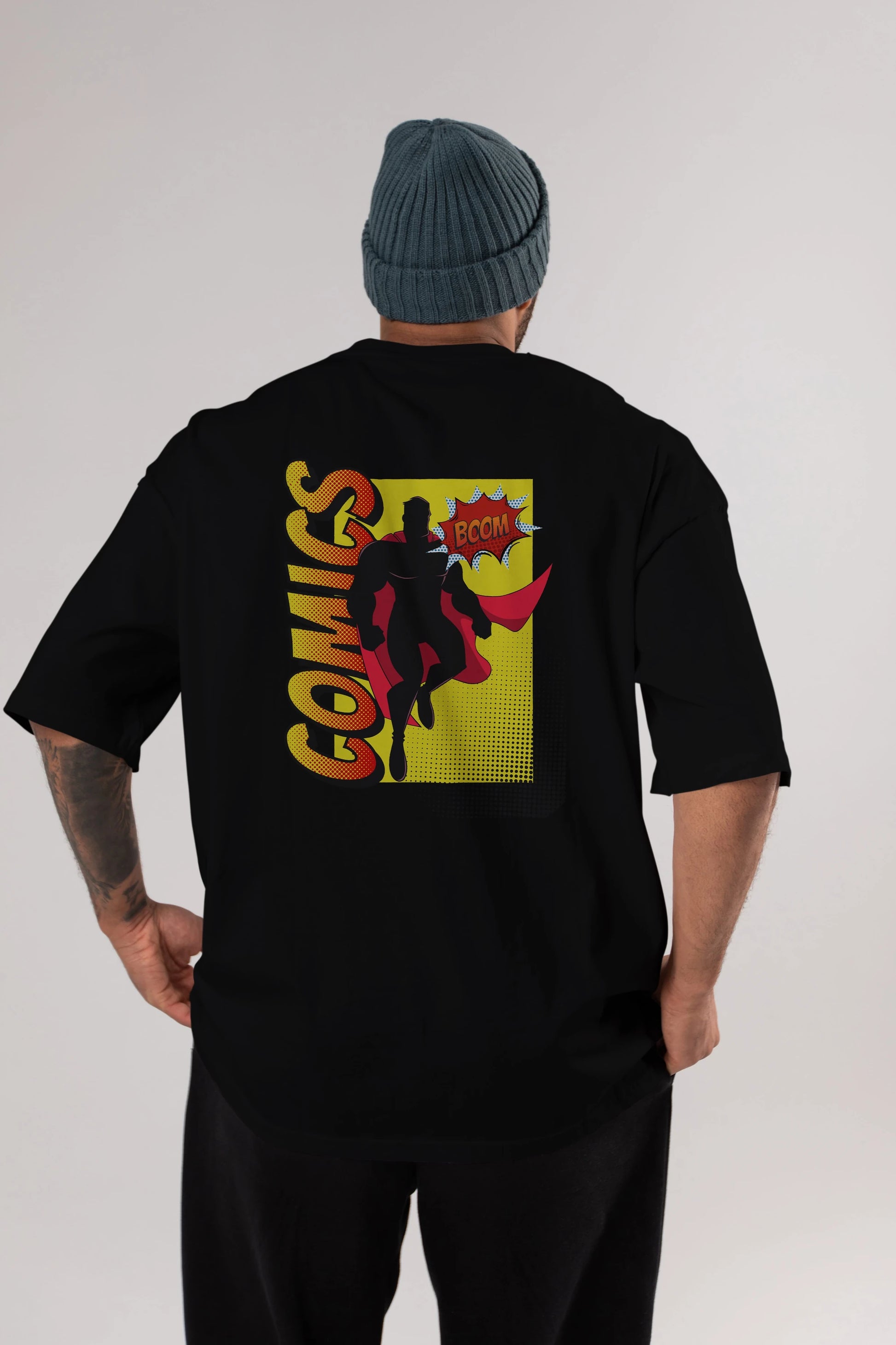 Comics Boom Arka Baskılı Oversize t-shirt Erkek Kadın Unisex
