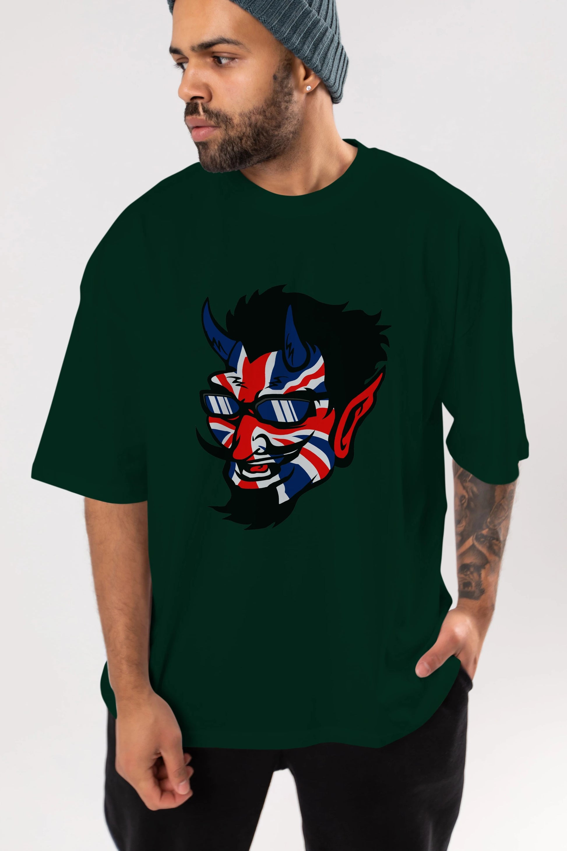 UK Devil Ön Baskılı Oversize t-shirt Erkek Kadın Unisex %100 Pamuk tişort