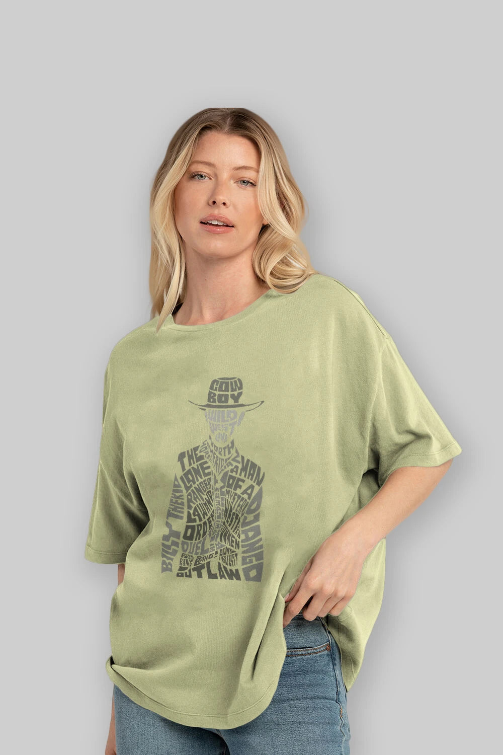 Cowboy Ön Baskılı Oversize t-shirt %100 pamuk Erkek Kadın Unisex