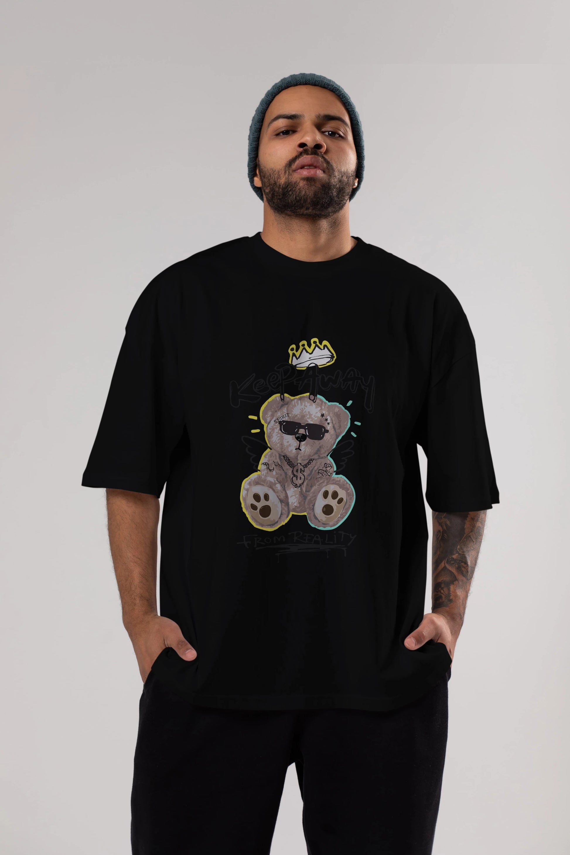 Keep Away Bear 2 Ön Baskılı Oversize t-shirt Erkek Kadın Unisex