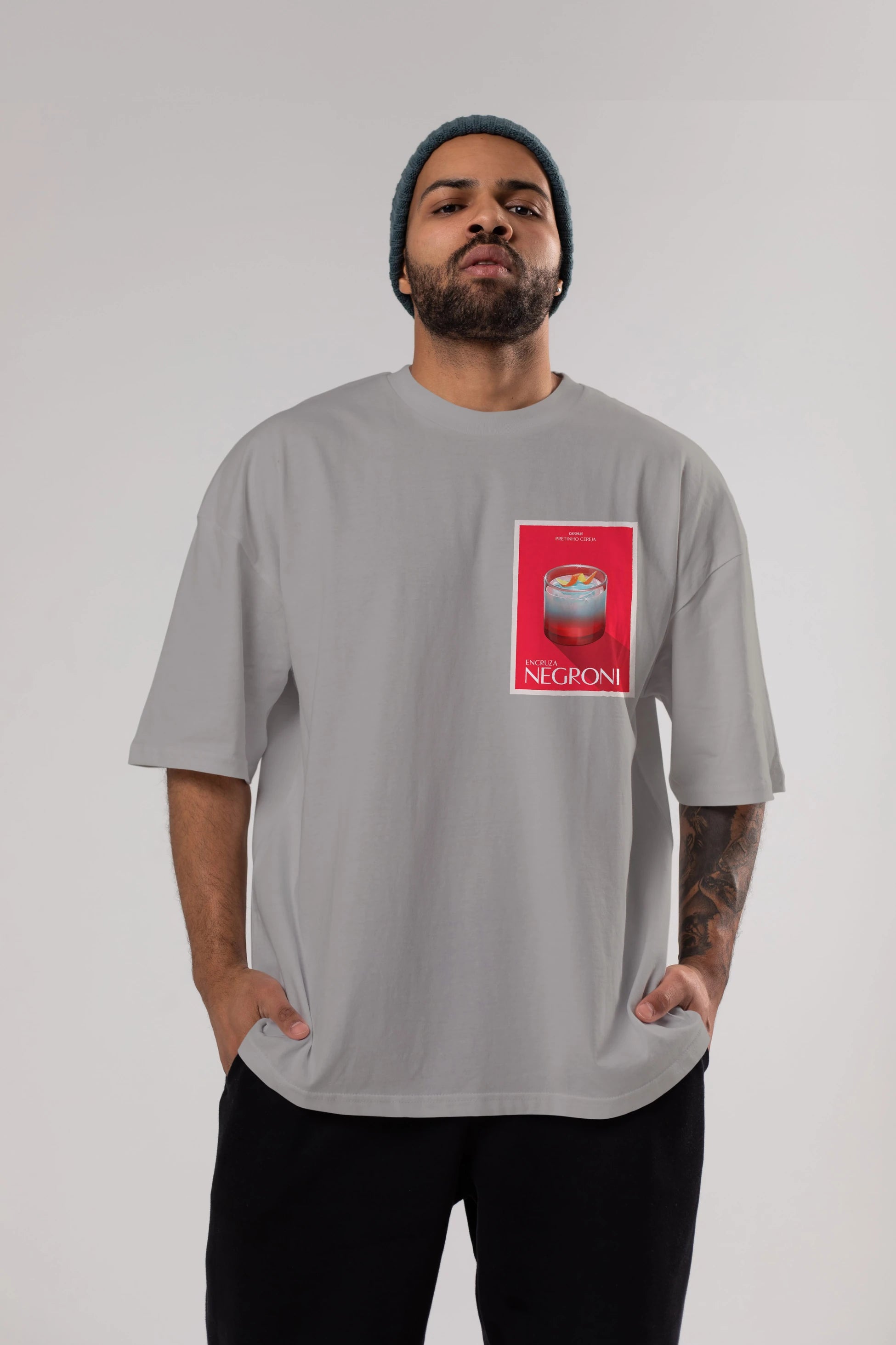 Encruza Negroni Ön Sol Baskılı Oversize t-shirt Erkek Kadın Unisex %100 Pamuk Bisiklet Yaka tişort