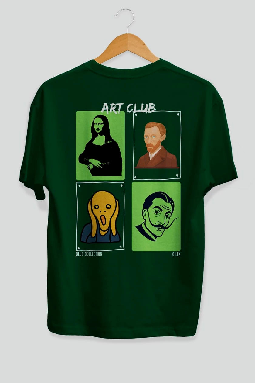 Art Club Arka Baskılı Oversize t-shirt Erkek Kadın %100 Pamuk Bisiklet Yaka tişort