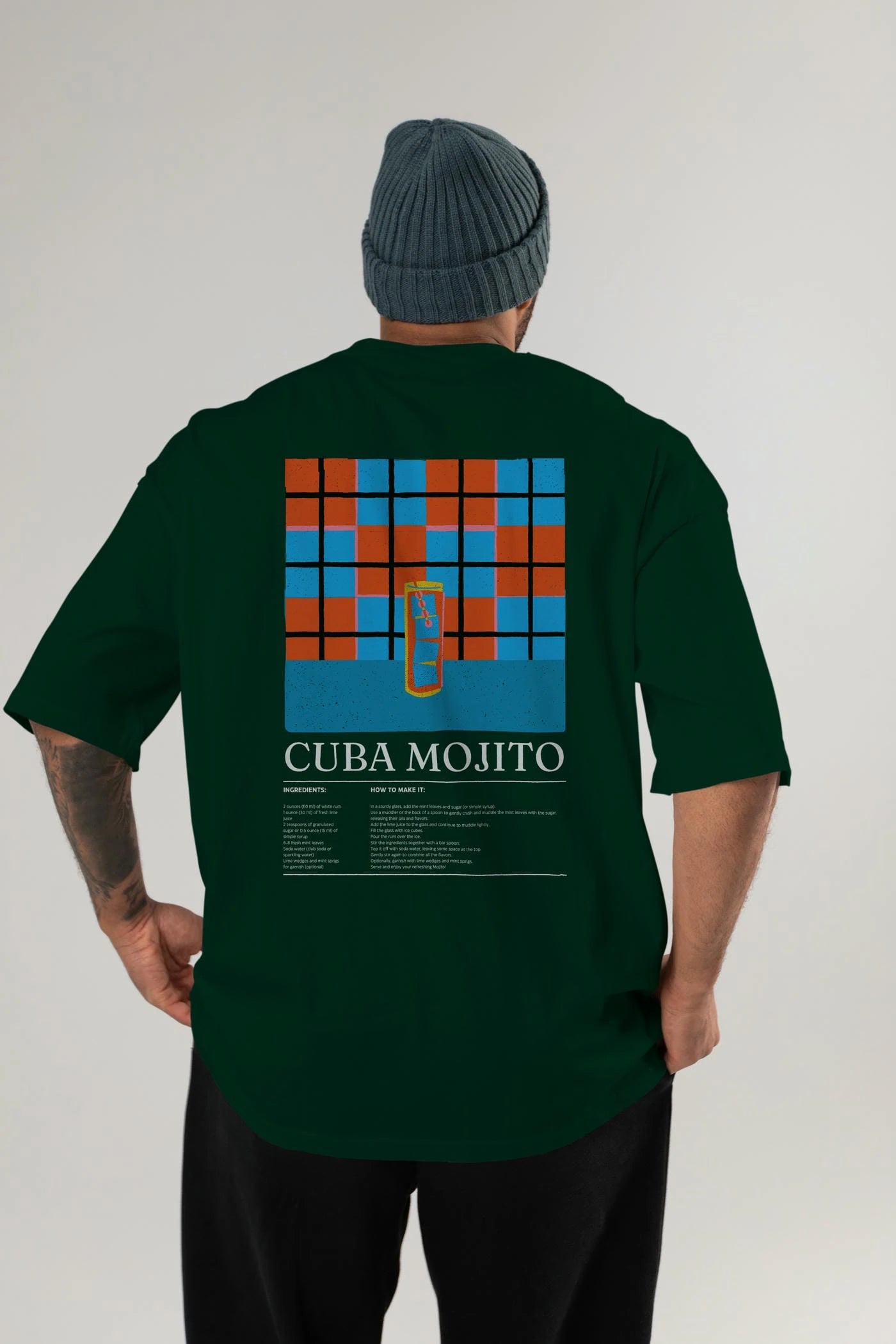 Cuba Mojıto Kokteyl Serisi Arka Baskılı Oversize t-shirt Erkek Kadın %100 Pamuk Bisiklet Yaka tişort