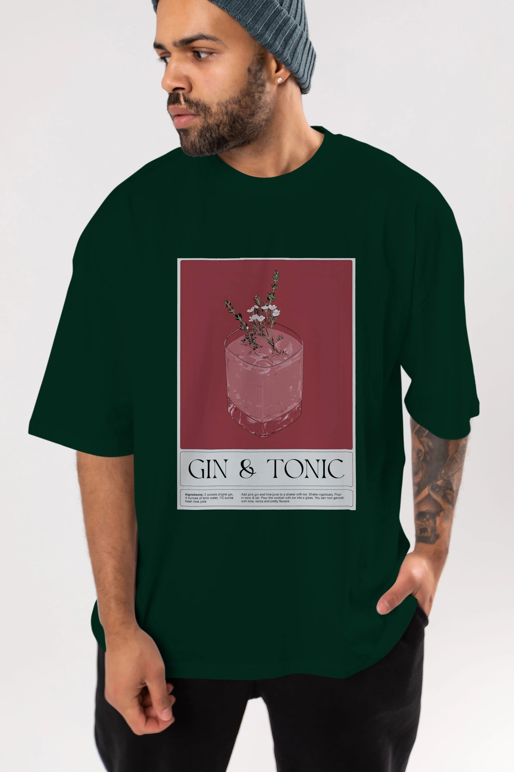 Gin Tonic 4 Ön Baskılı Oversize t-shirt Erkek Kadın Unisex %100 Pamuk Bisiklet Yaka tişort