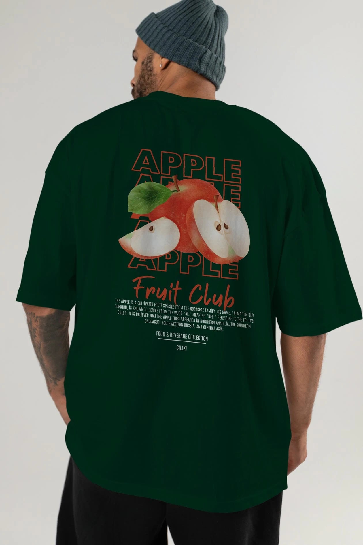 Apple Arka Baskılı Oversize t-shirt Erkek Kadın Pamuk Bisiklet Yaka tişort