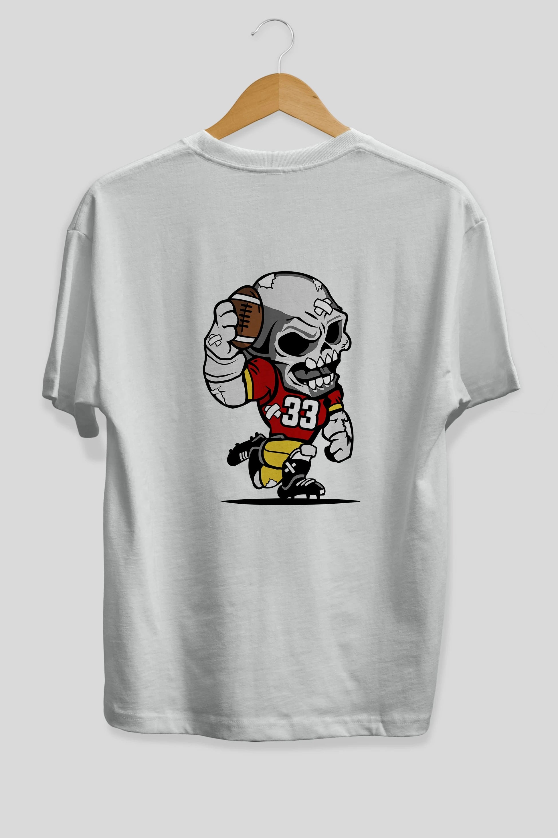 Skull Football Player Arka Baskılı Oversize t-shirt Erkek Kadın Unisex %100 Pamuk tişort