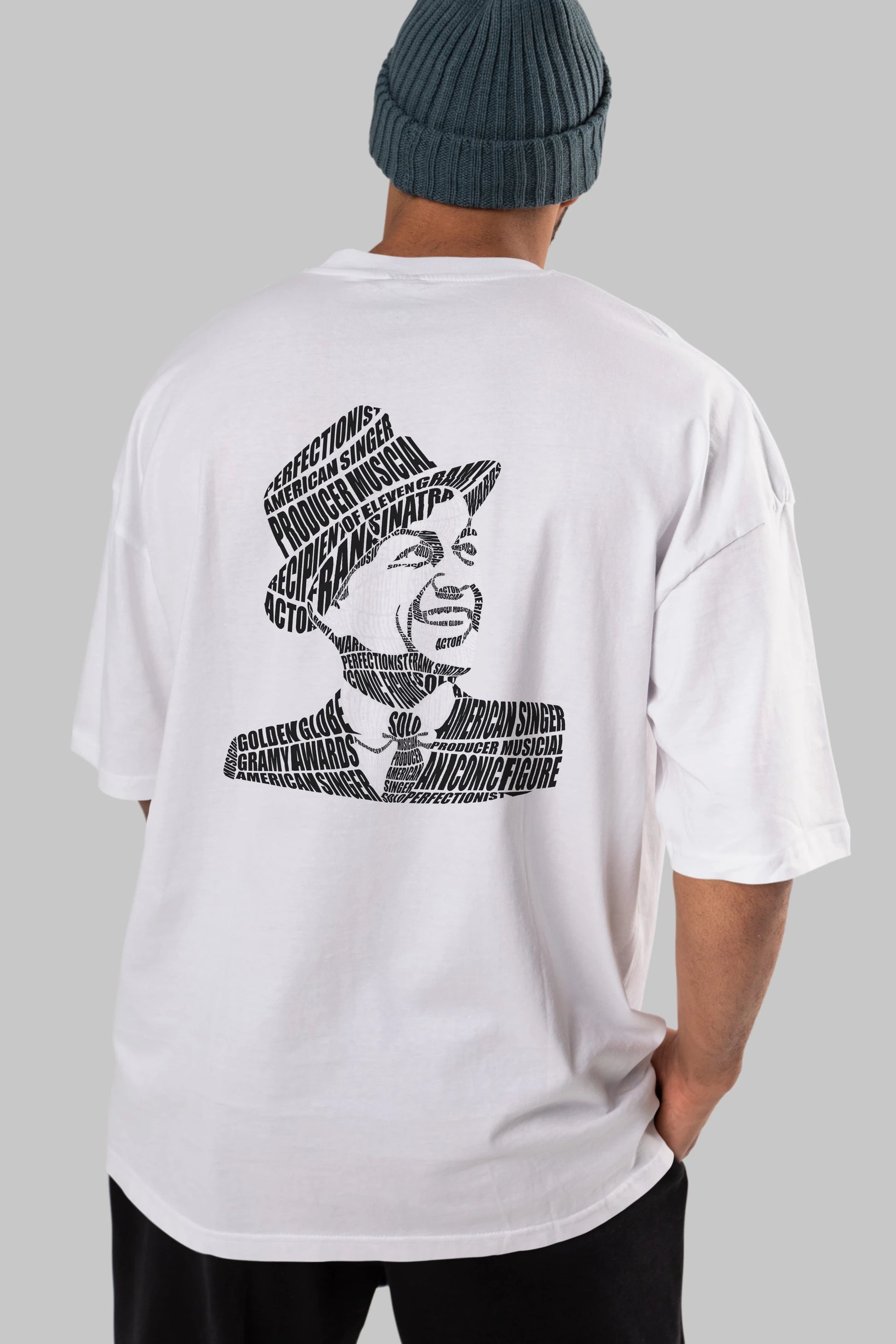 Frank Sinatra Calligram Arka Baskılı Oversize t-shirt %100 pamuk Erkek Kadın Unisex