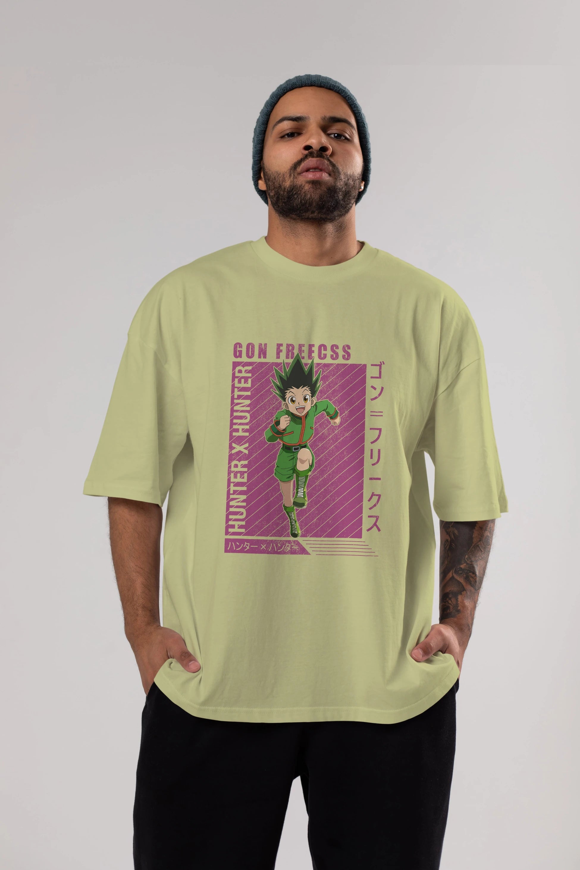 Gon Freecss HUNTER X HUNTER 3 Anime Ön Baskılı Oversize t-shirt %100 pamuk Erkek Kadın Unisex