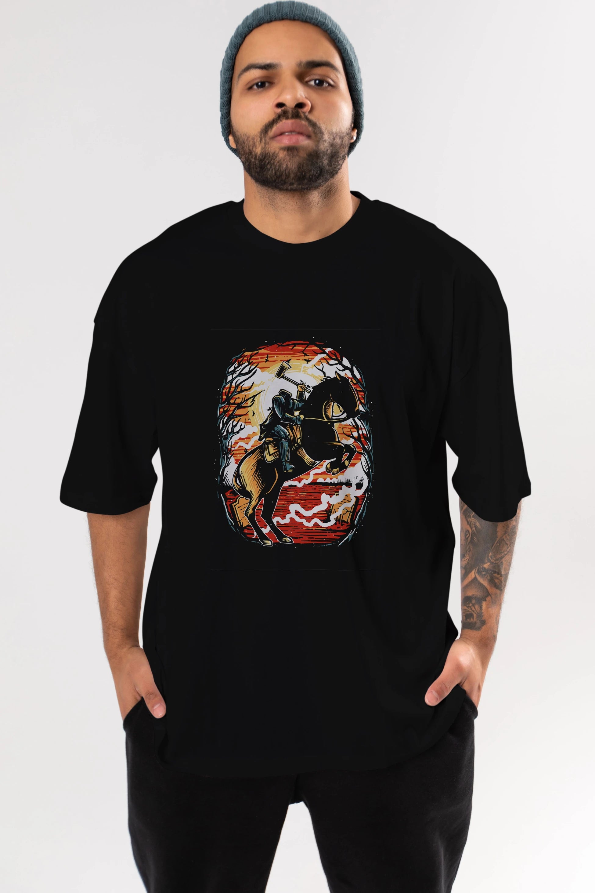 Headless Horseman Ön Baskılı Oversize t-shirt Erkek Kadın Unisex %100 Pamuk tişort