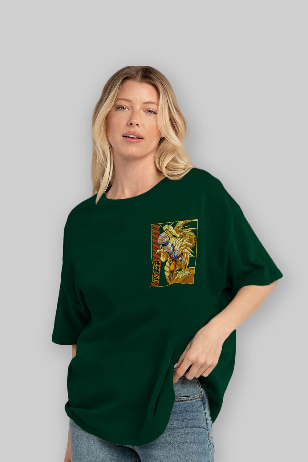 DragonBall Goku Ön Sol Baskılı Oversize t-shirt Erkek Kadın Unisex %100 Pamuk Bisiklet Yaka tişort