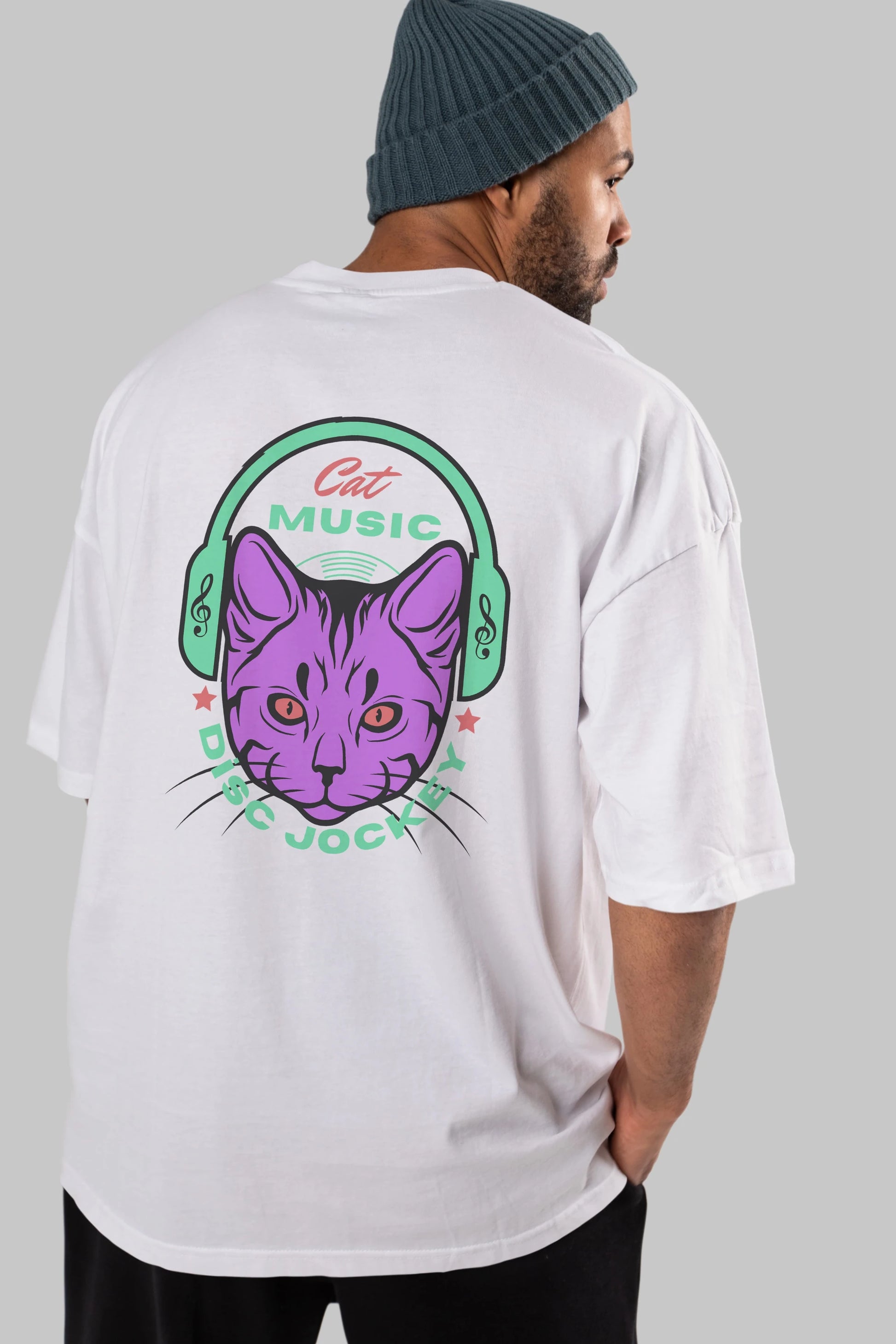 Cat Music Arka Baskılı Oversize t-shirt Erkek Kadın Unisex