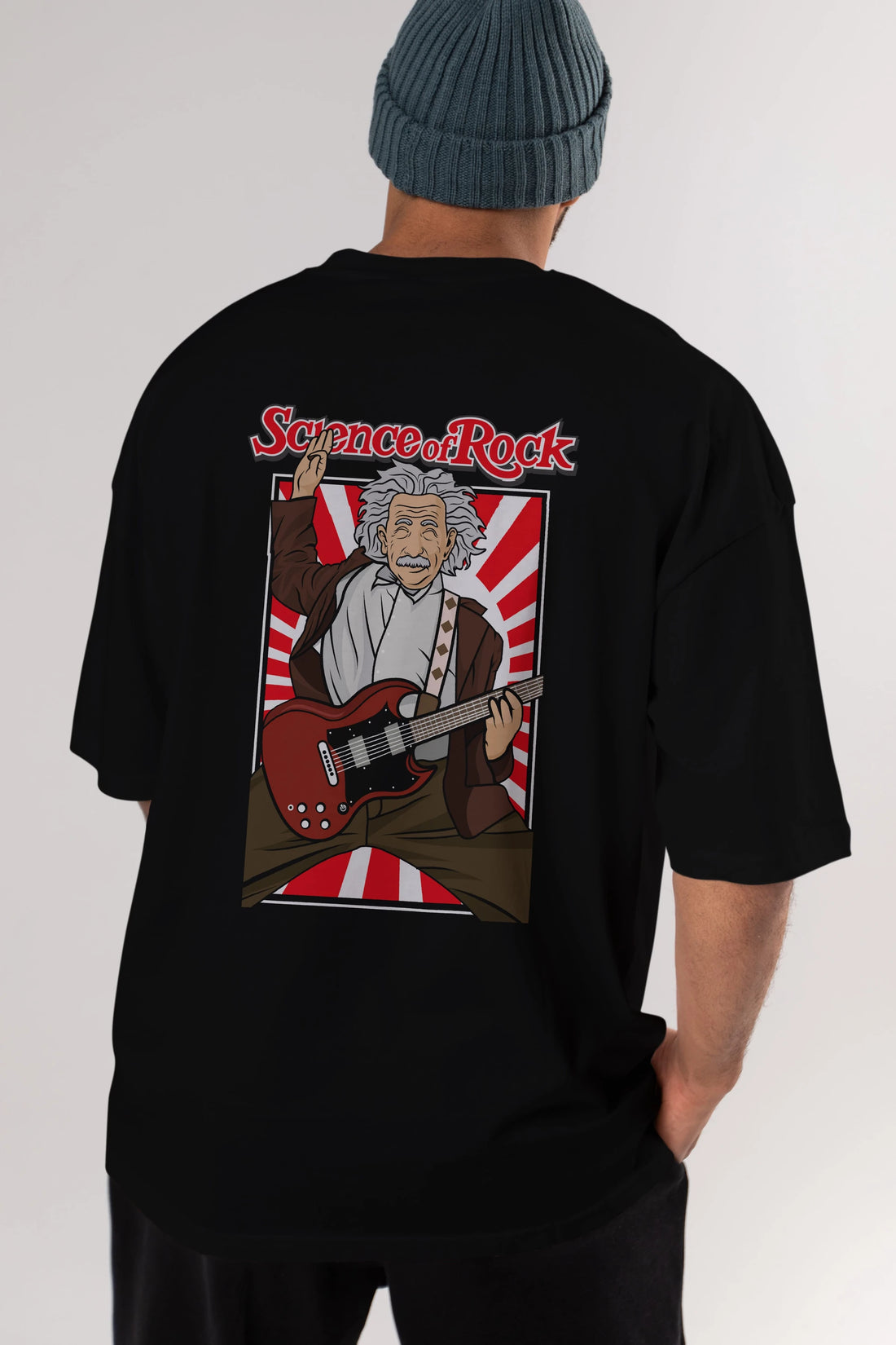 Einstein Science Of Rock Arka Baskılı Oversize t-shirt Erkek Kadın Unisex %100 Pamuk tişort