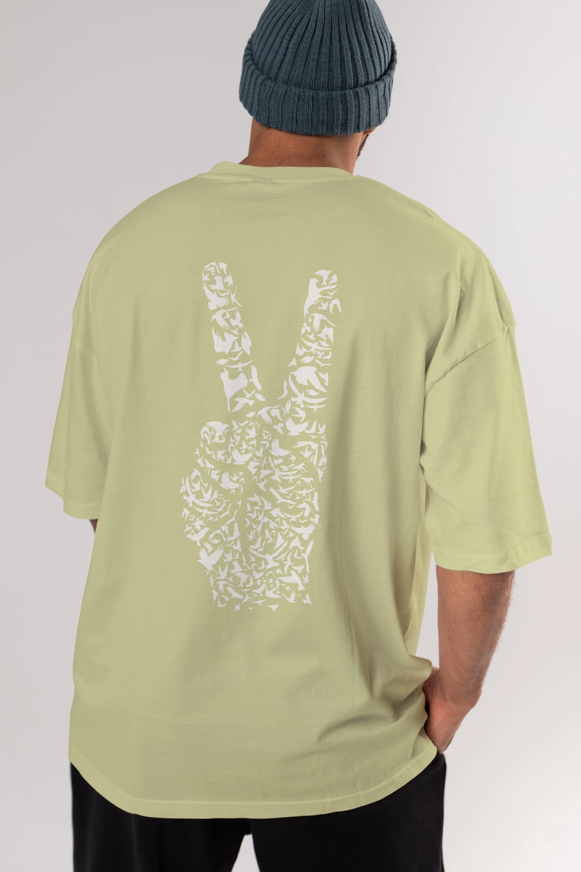 Peace Arka Baskılı Oversize t-shirt %100 pamuk Erkek Kadın Unisex