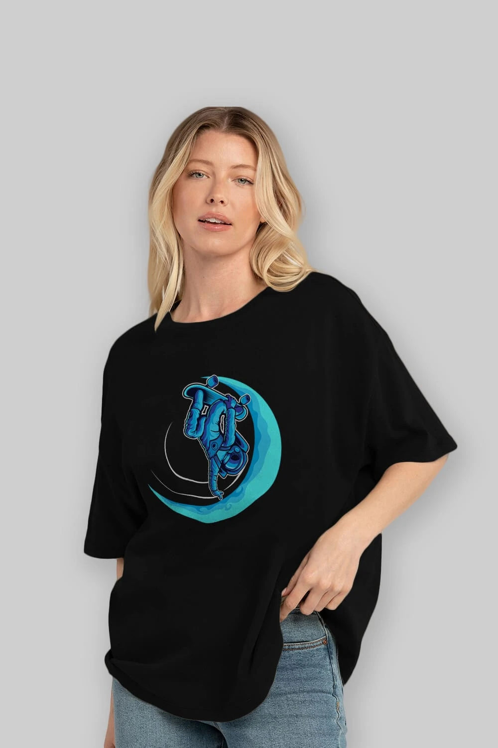 Skating on the moon Ön Baskılı Oversize t-shirt Erkek Kadın Unisex
