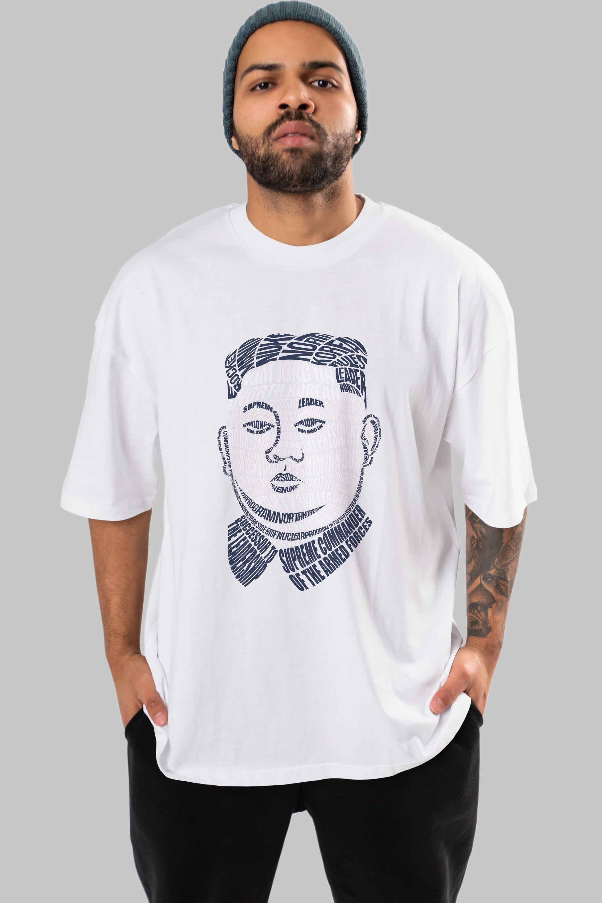 Kim Jong Un Calligram Ön Baskılı Oversize t-shirt %100 pamuk Erkek Kadın Unisex