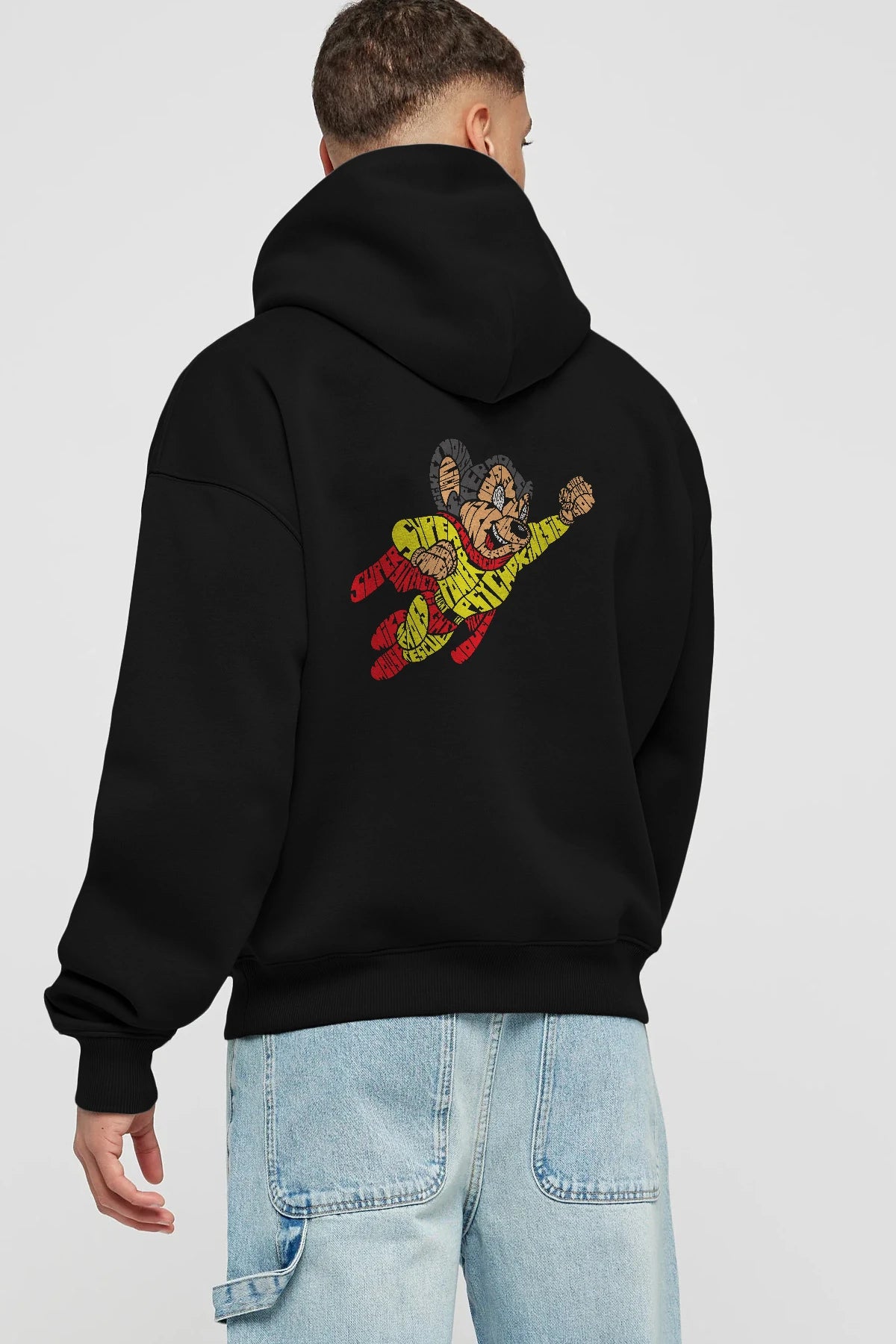 Mighty Mouse Arka Baskılı Hoodie Oversize Kapüşonlu Sweatshirt Erkek Kadın Unisex
