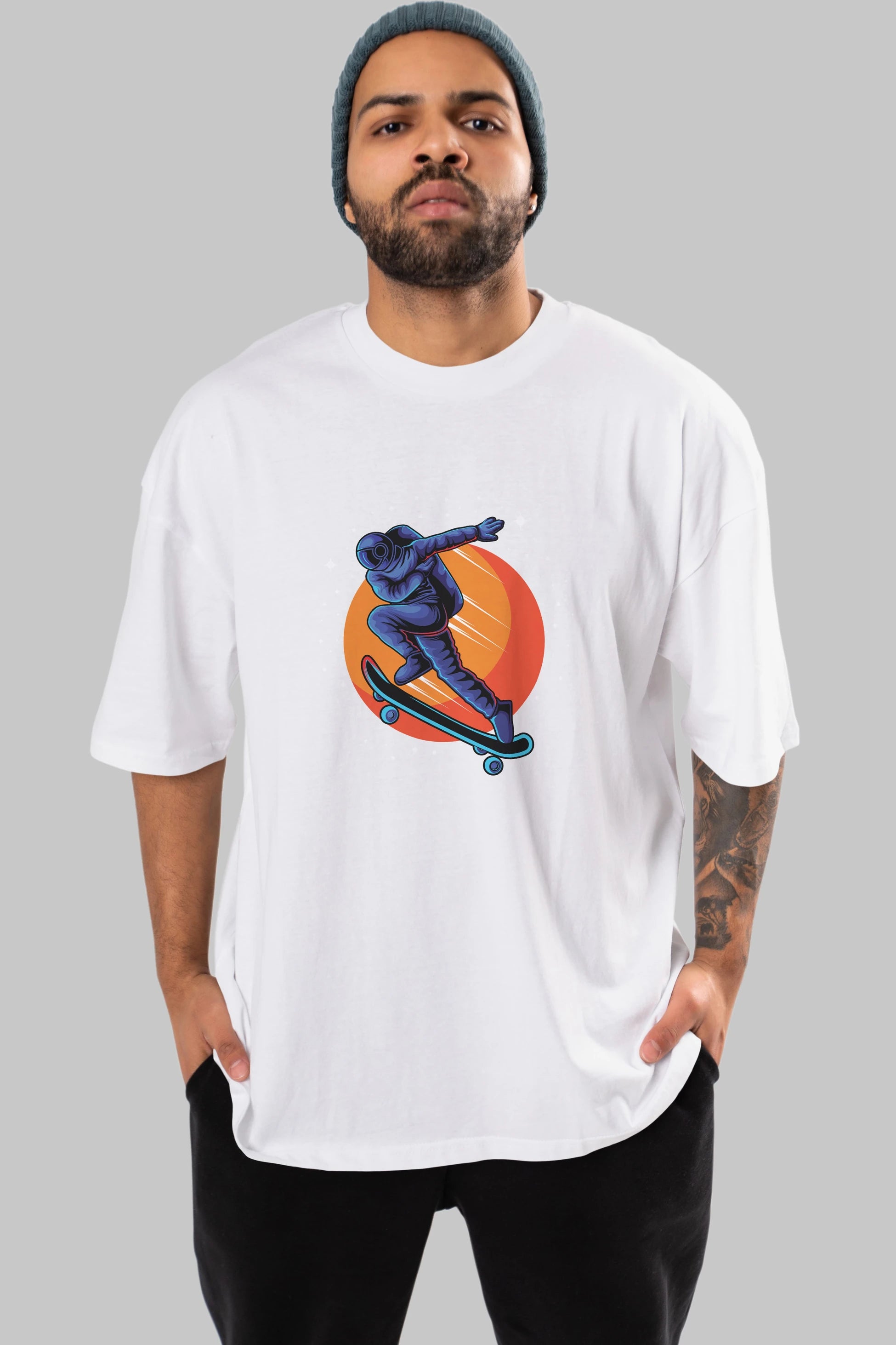 Astroskate Run Ön Baskılı Oversize t-shirt Erkek Kadın Unisex