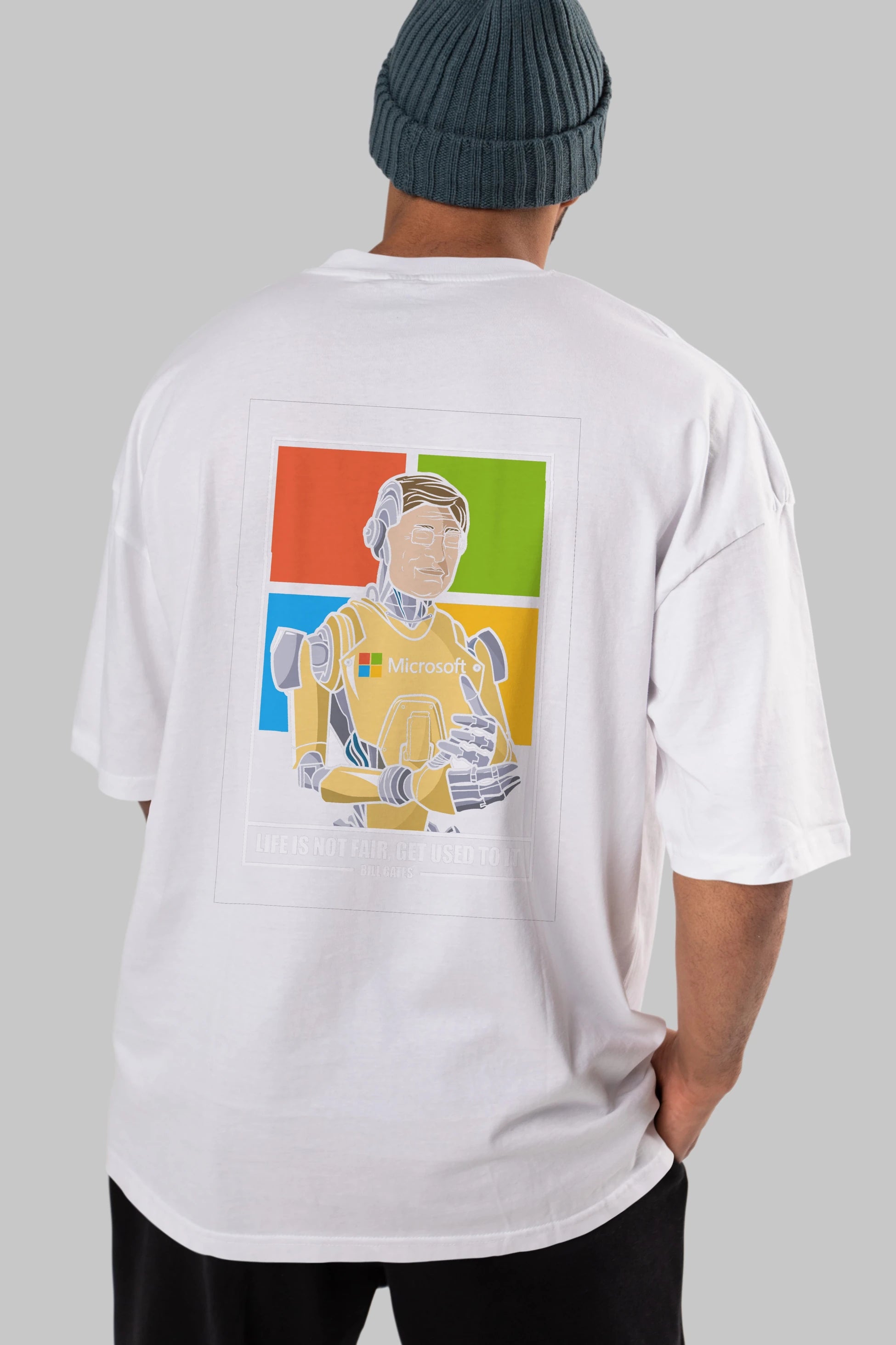 Bill Gates Robot Human Arka Baskılı Oversize t-shirt Erkek Kadın Unisex %100 Pamuk tişort