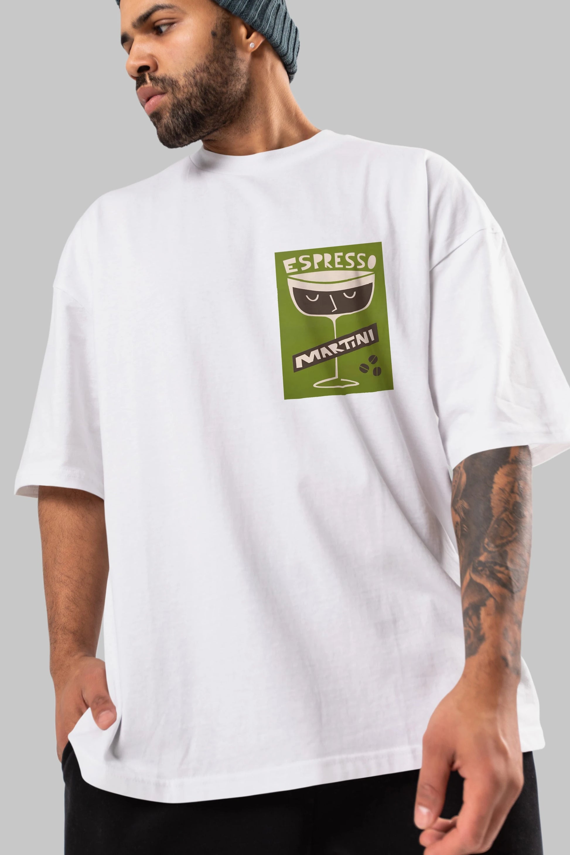 Espresso Martini 2 Ön Sol Baskılı Oversize t-shirt Erkek Kadın Unisex %100 Pamuk Bisiklet Yaka tişort