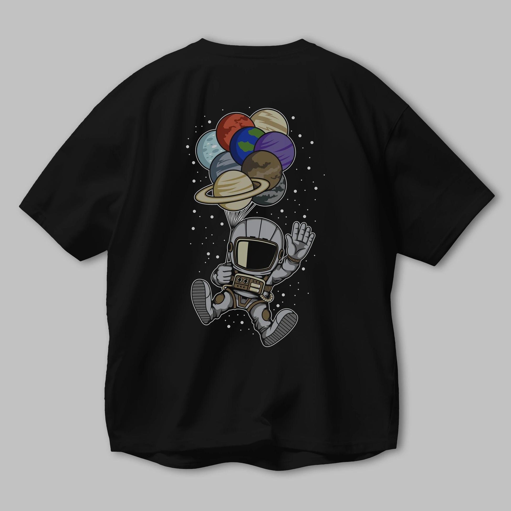 Astronaut Baloon Planets Arka Baskılı Oversize t-shirt Erkek Kadın Unisex