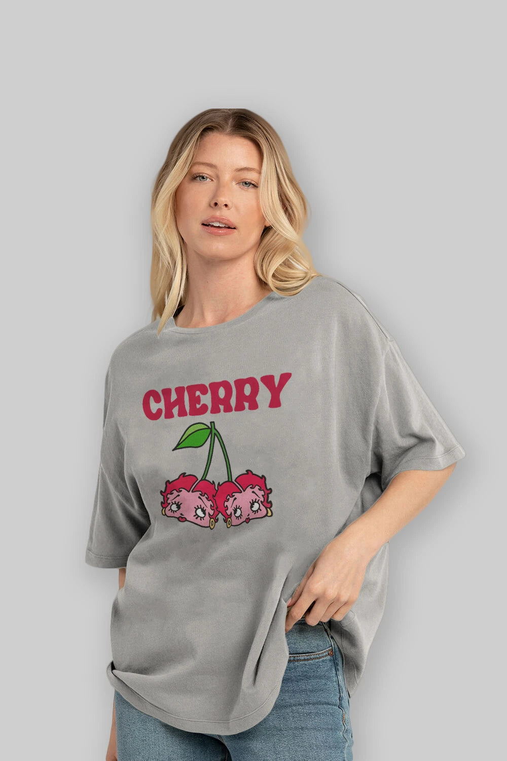 Cherry Cherries 10 Ön Baskılı Oversize t-shirt Erkek Kadın Pamuk Bisiklet Yaka tişort