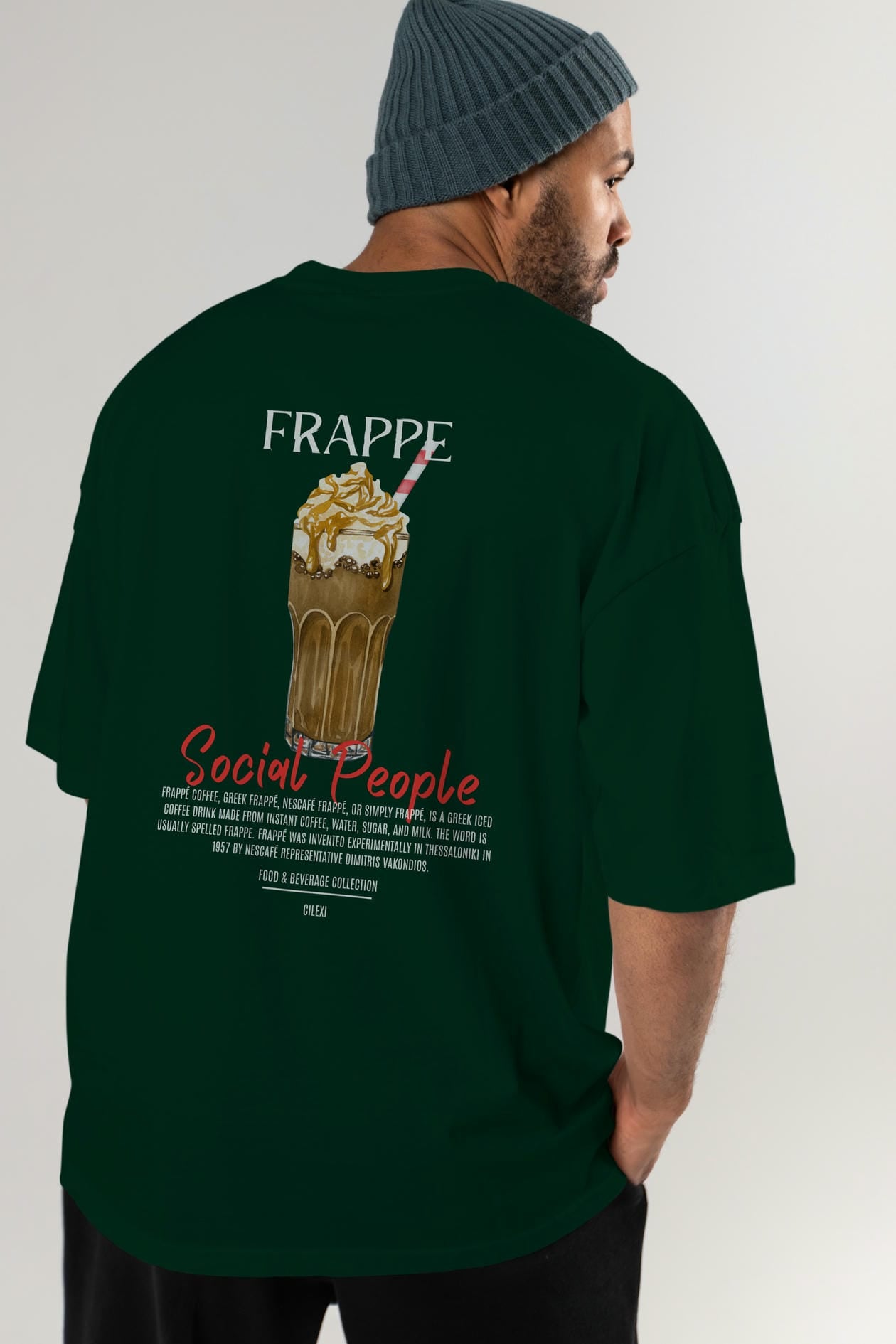 Frappe Kokteyl Serisi Baskılı Oversize t-shirt Erkek Kadın Unisex %100 Pamuk Bisiklet Yaka tişort