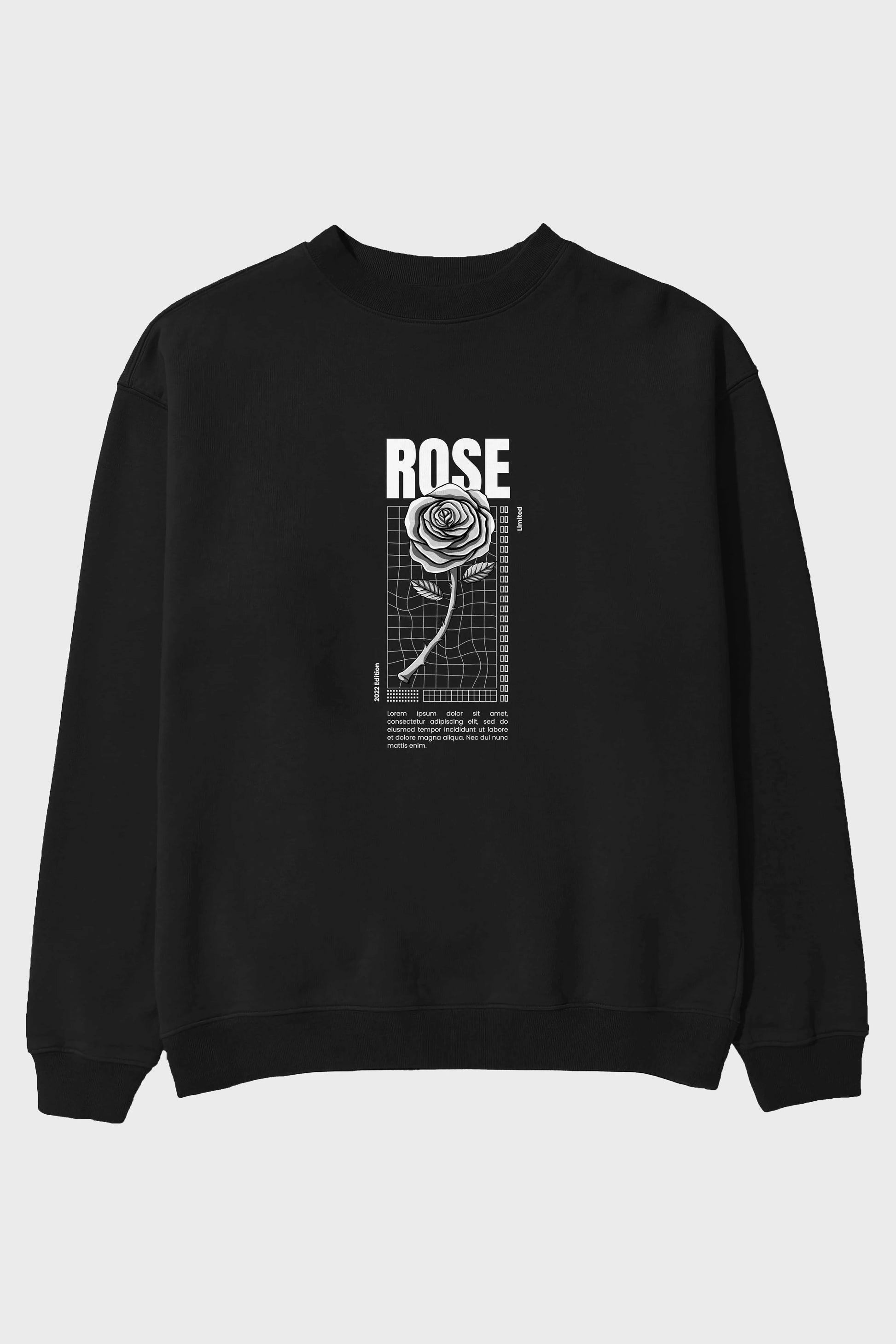 Rose Streetwear Ön Baskılı Oversize Sweatshirt Erkek Kadın Unisex