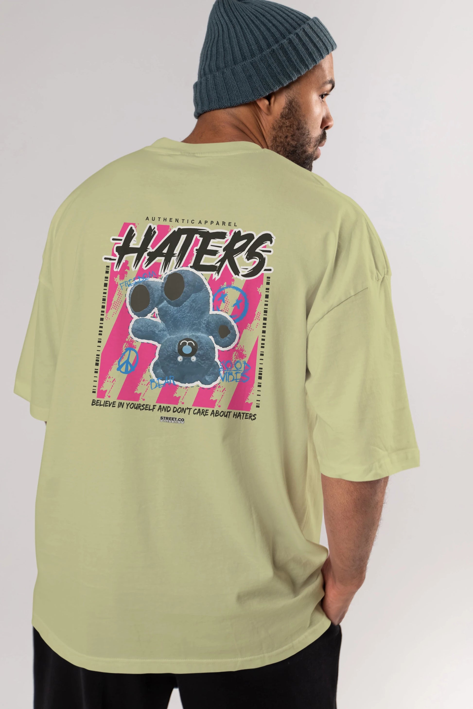 Haters Bear Arka Baskılı Oversize t-shirt Erkek Kadın Unisex