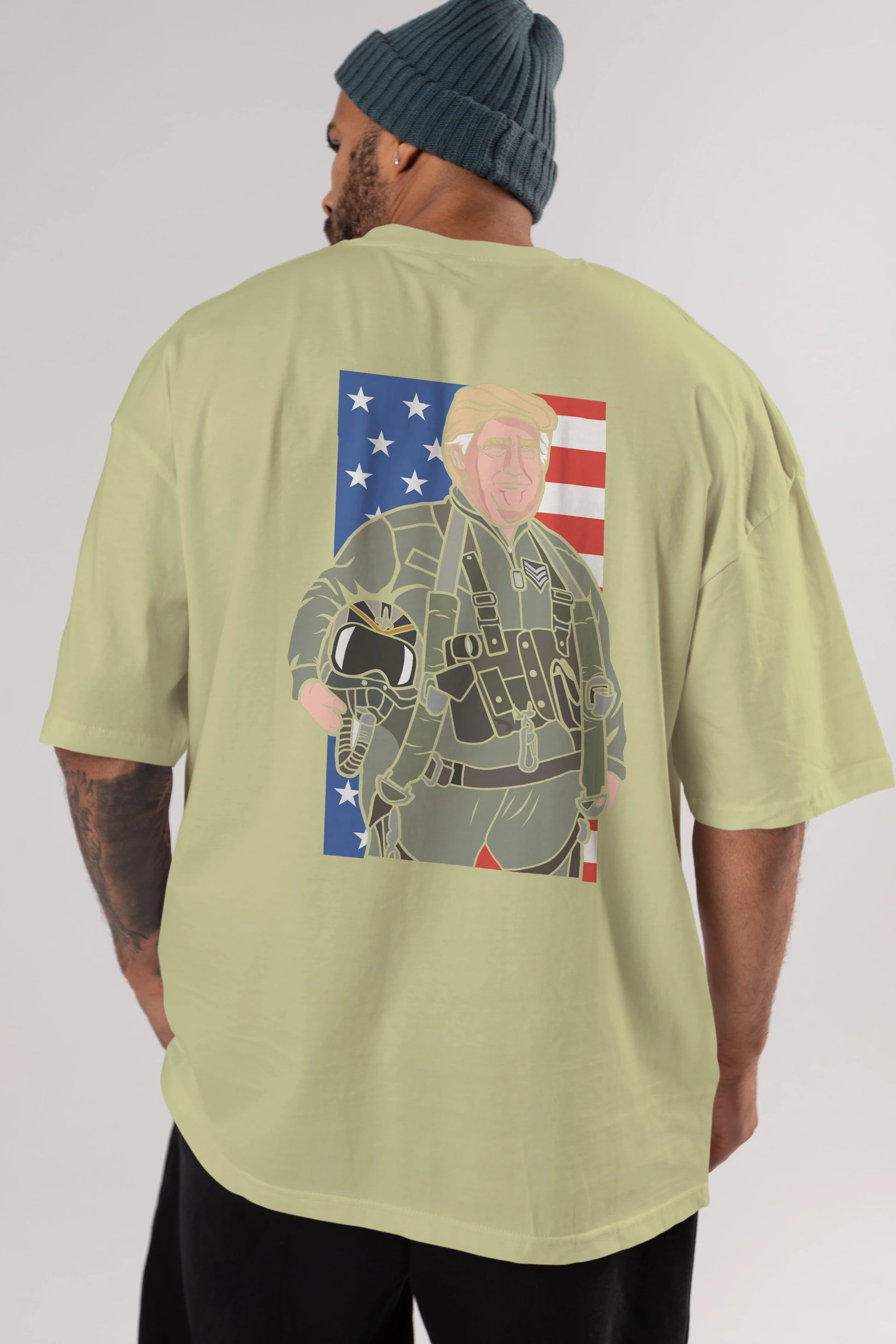 Trump Jetplane Pilot Arka Baskılı Oversize t-shirt Erkek Kadın Unisex %100 Pamuk tişort