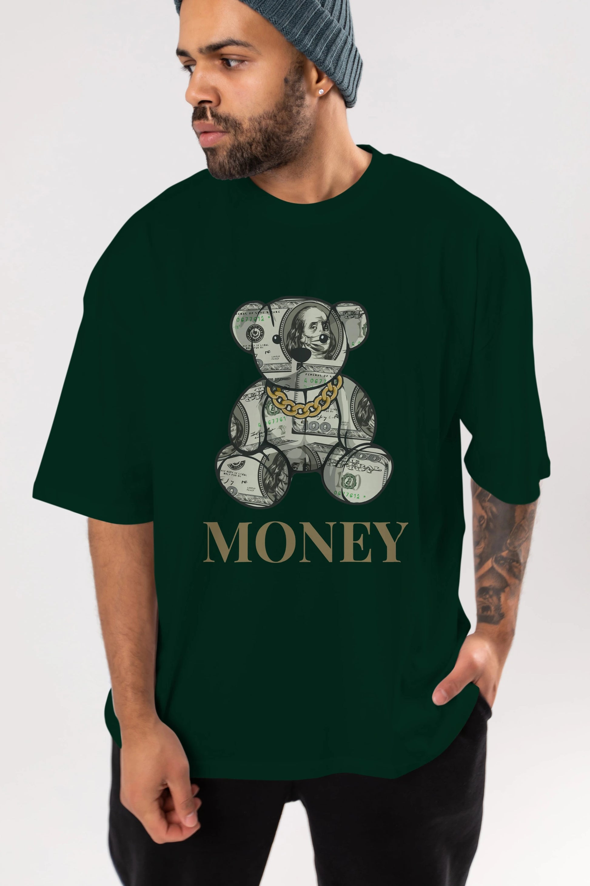 Teddy Bear Money Ön Baskılı Oversize t-shirt Erkek Kadın Unisex