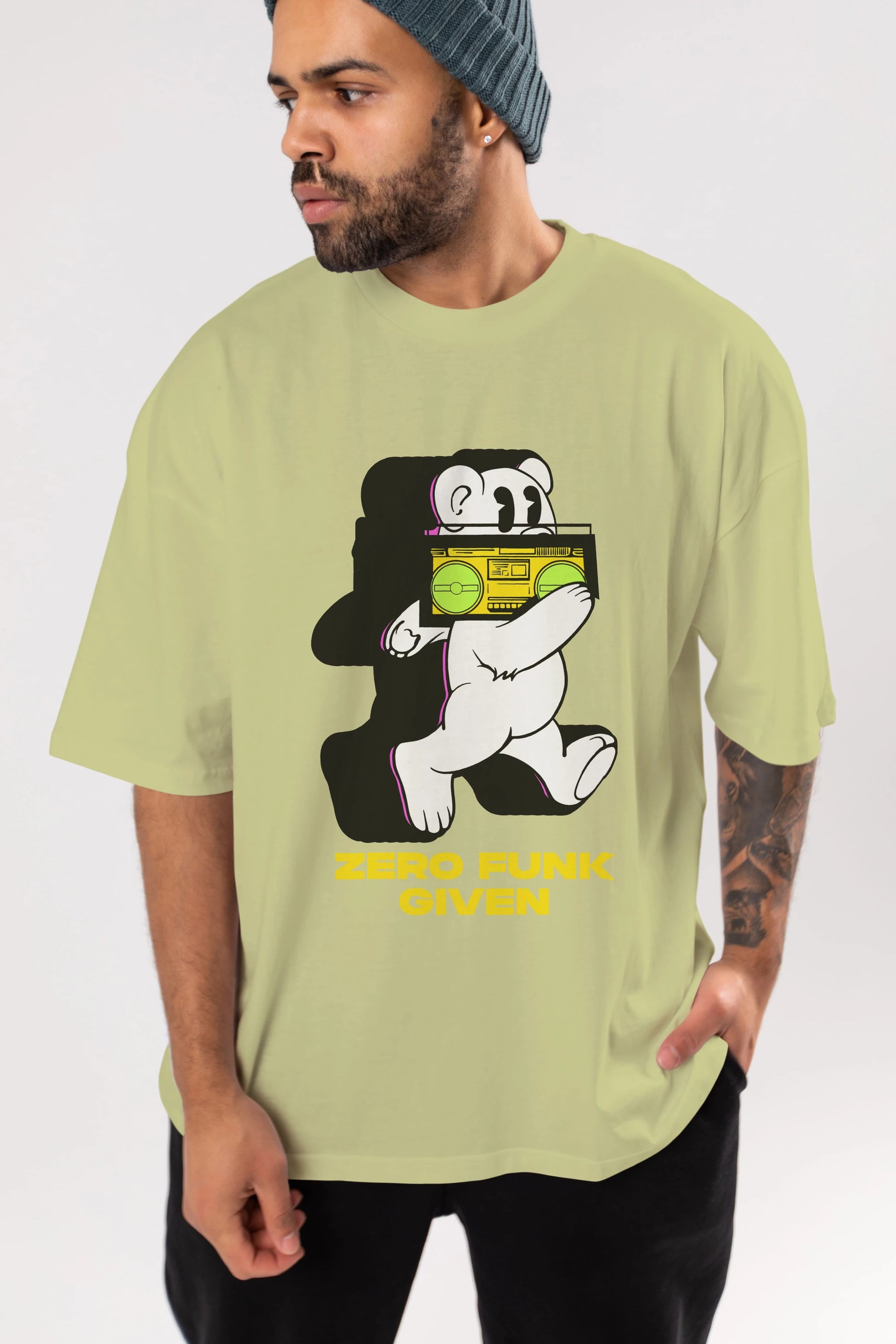 Zero Funk Given Bear Ön Baskılı Oversize t-shirt Erkek Kadın Unisex