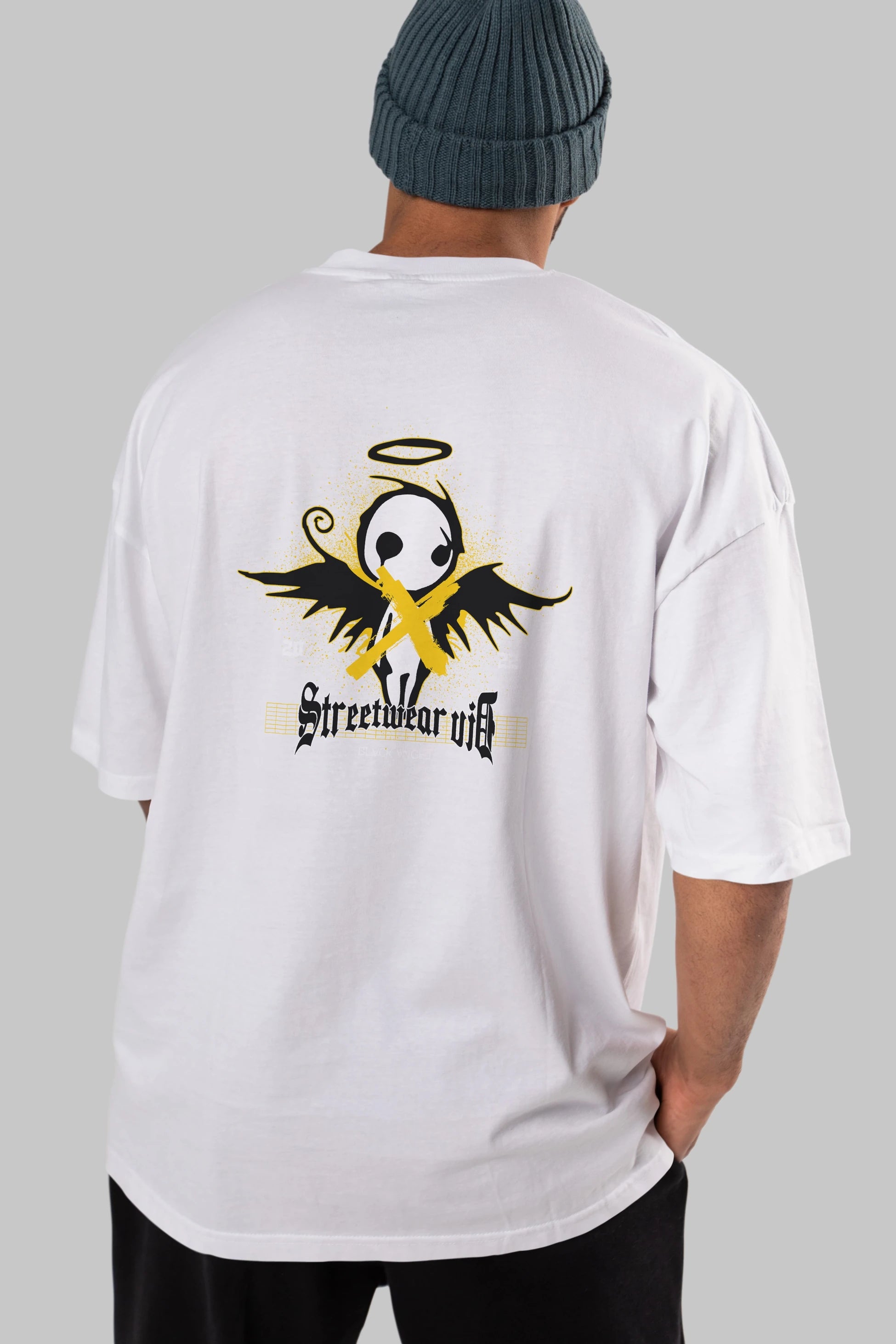 Black Angel Arka Baskılı Oversize t-shirt Erkek Kadın Unisex