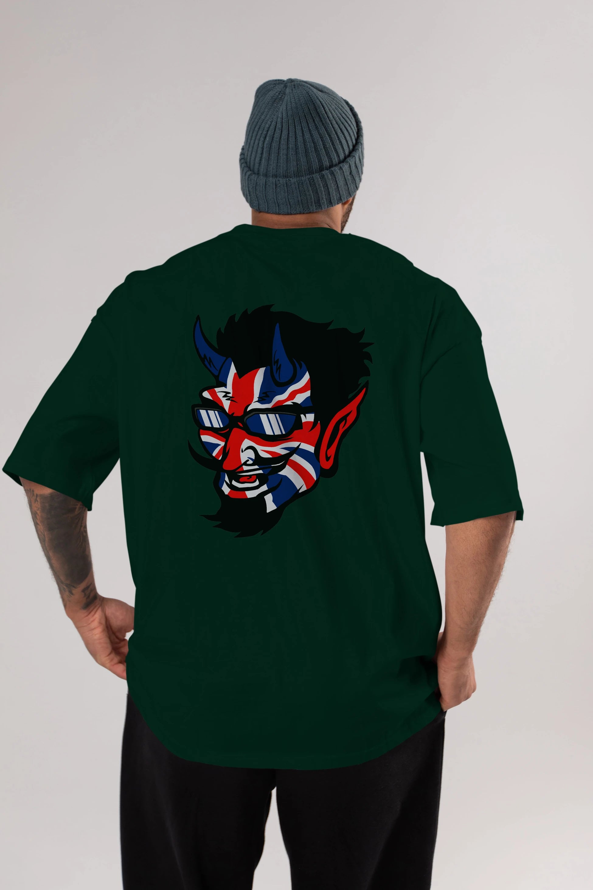 UK Devil Arka Baskılı Oversize t-shirt Erkek Kadın Unisex %100 Pamuk tişort