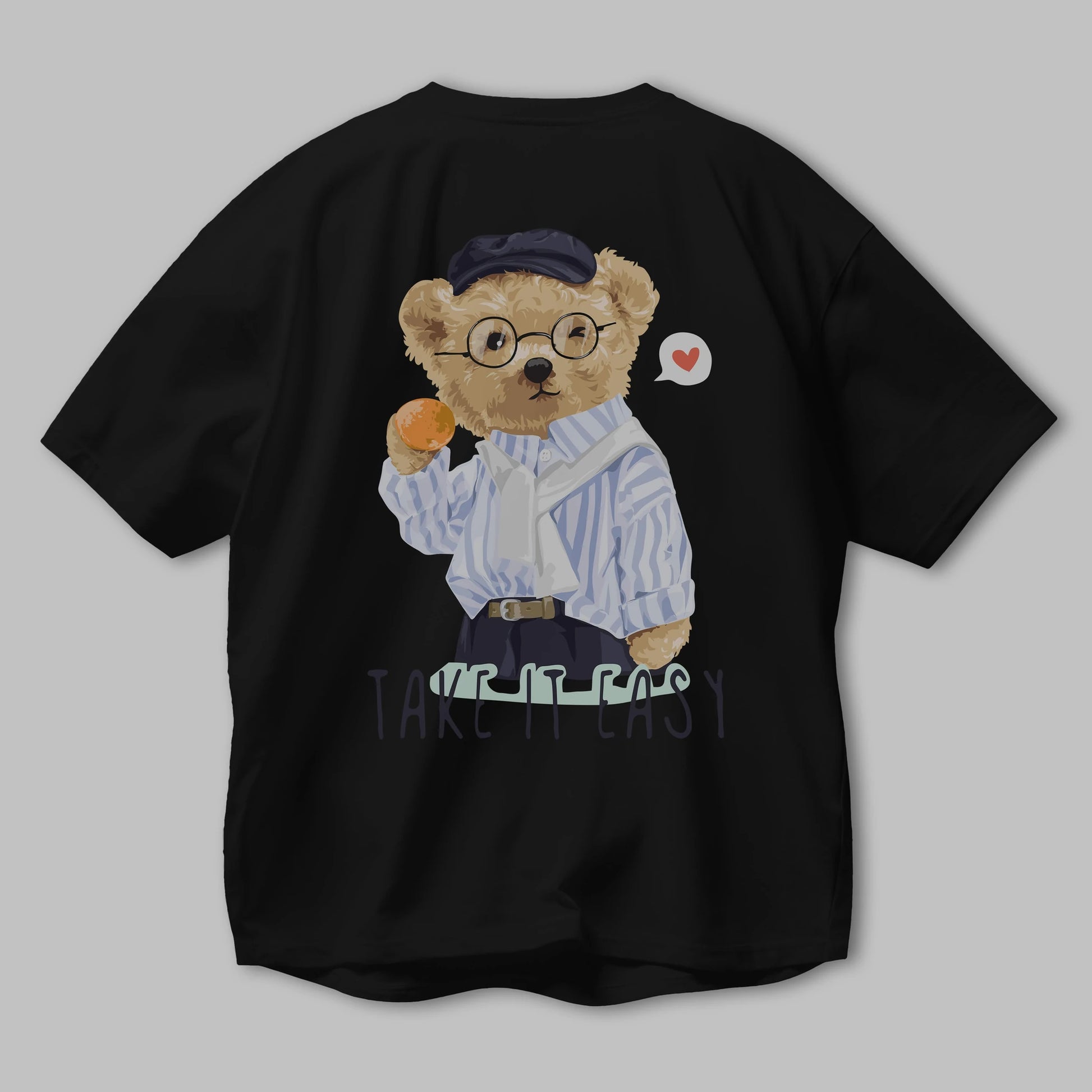 Teddy Bear Take it Easy Arka Baskılı Oversize t-shirt Erkek Kadın Unisex %100 Pamuk