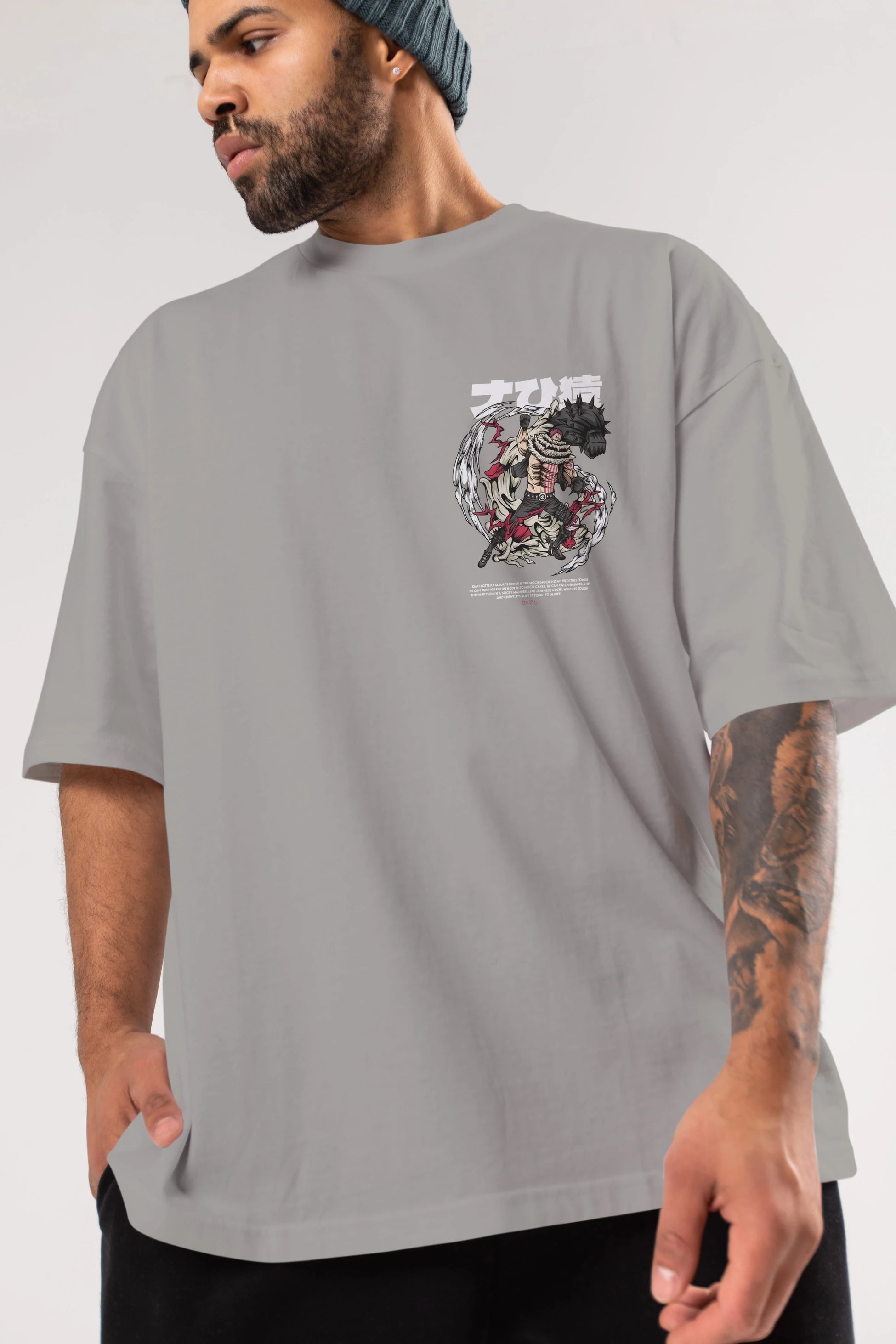 Katakuri Ön Sol Baskılı Oversize t-shirt Erkek Kadın Unisex %100 Pamuk Bisiklet Yaka tişort