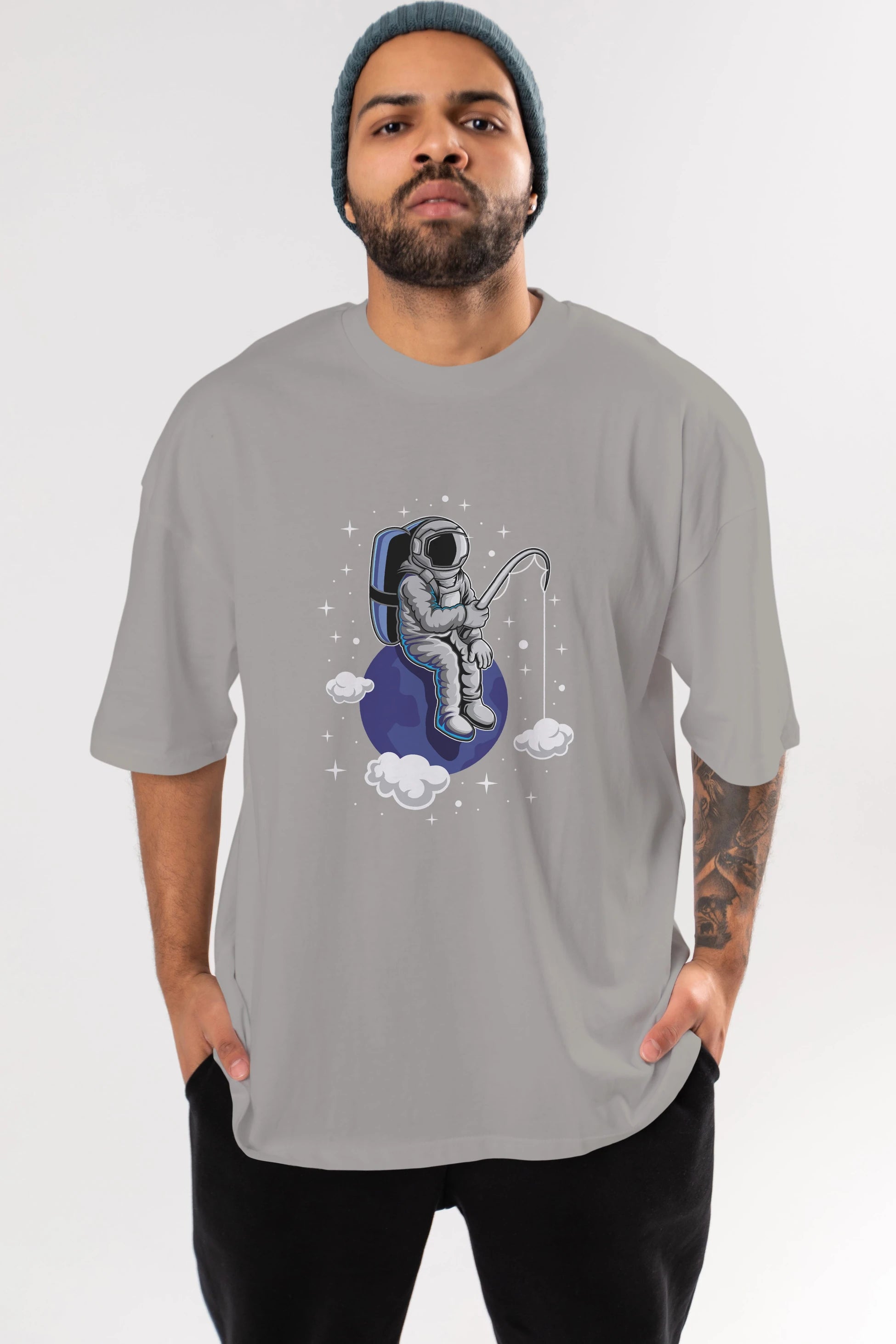 Astronaut Fishing (2) Ön Baskılı Oversize t-shirt Erkek Kadın Unisex
