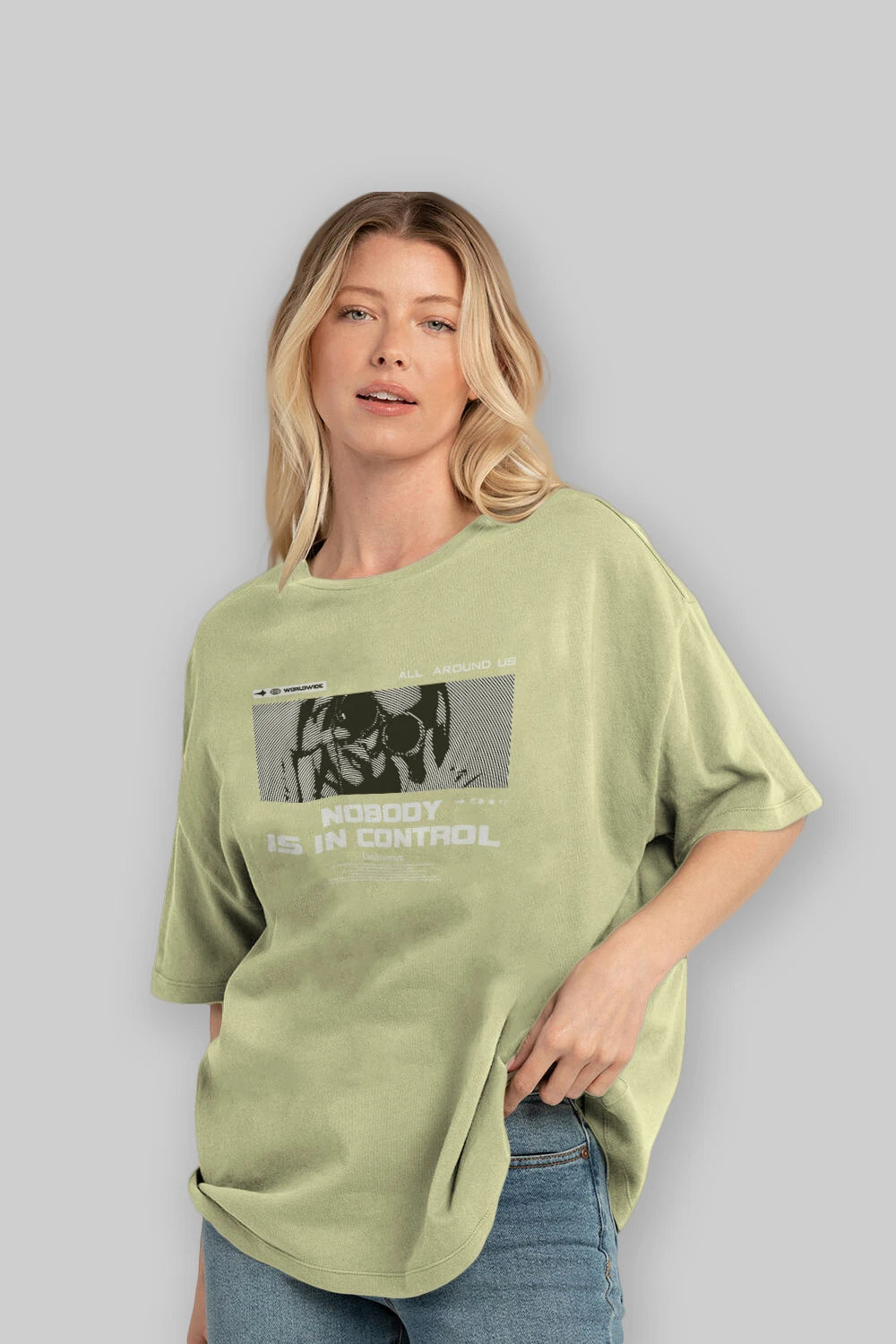 Nobody is in Control Ön Baskılı Oversize t-shirt Erkek Kadın Unisex