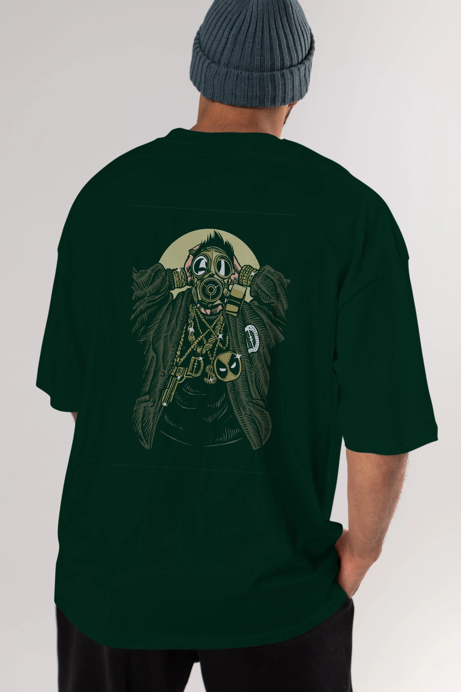 Gasmask Gangsta Arka Baskılı Oversize t-shirt Erkek Kadın Unisex %100 Pamuk