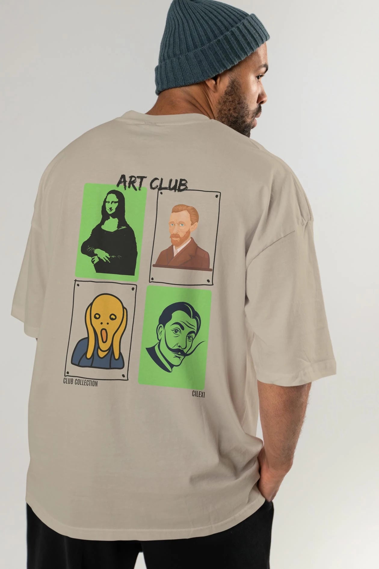 Art Club Arka Baskılı Oversize t-shirt Erkek Kadın %100 Pamuk Bisiklet Yaka tişort