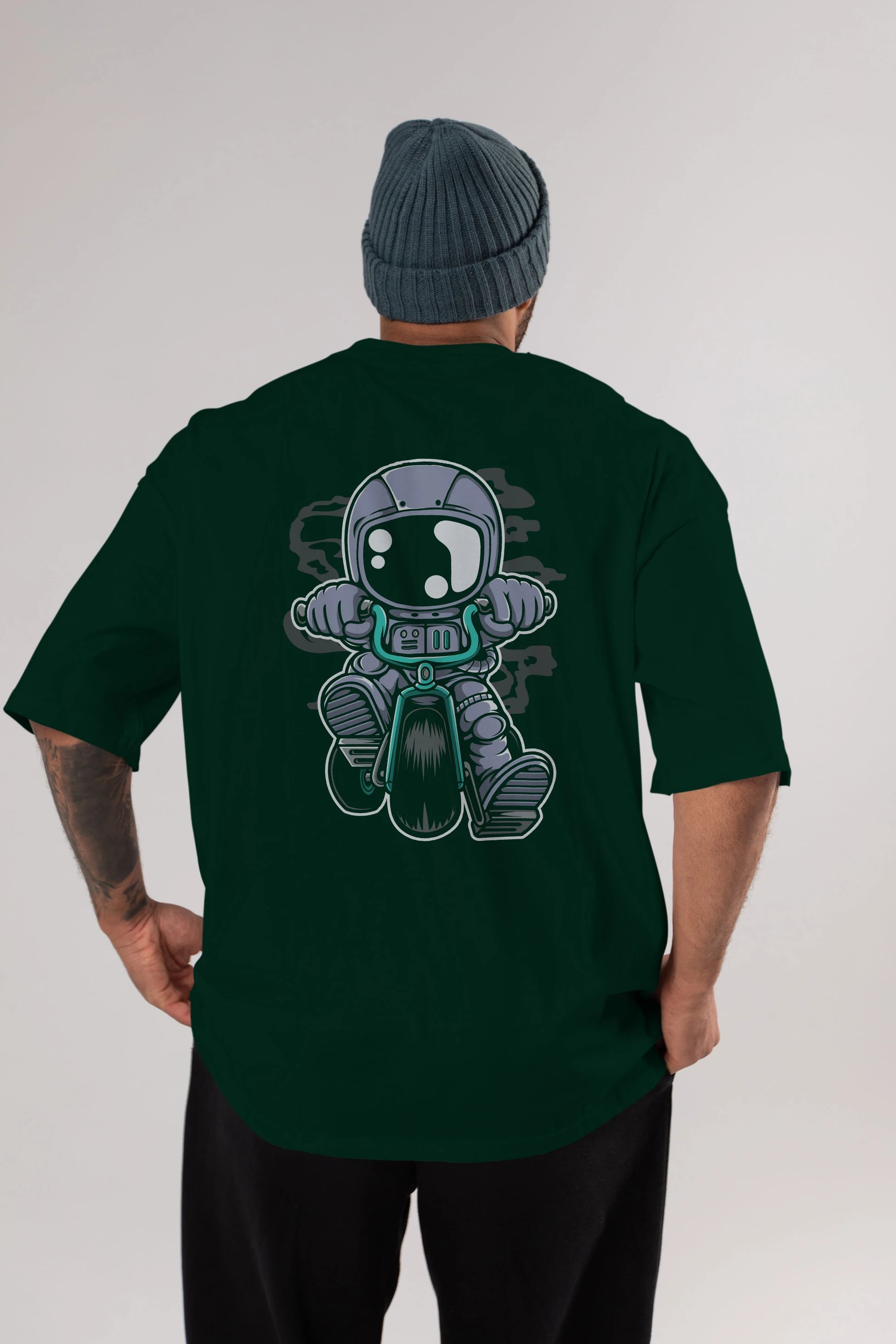 Astronaut Biker Arka Baskılı Oversize t-shirt Erkek Kadın Unisex